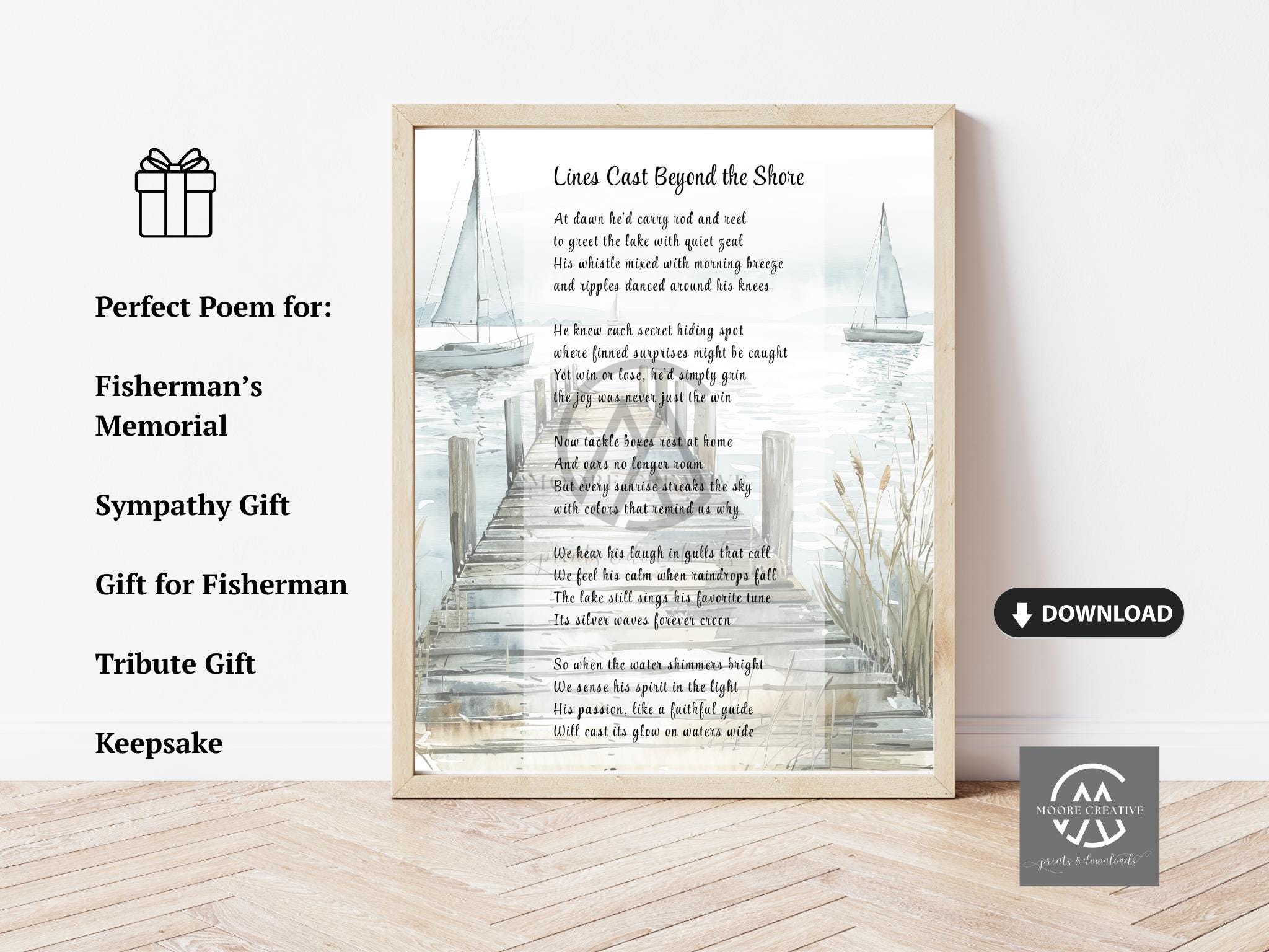 Gone Fishing Poem Printable, Memorial Tribute for Fisherman, Sympathy Gift, Digital Download, Remembrance Art, Bereavement Keepsake, Fishing