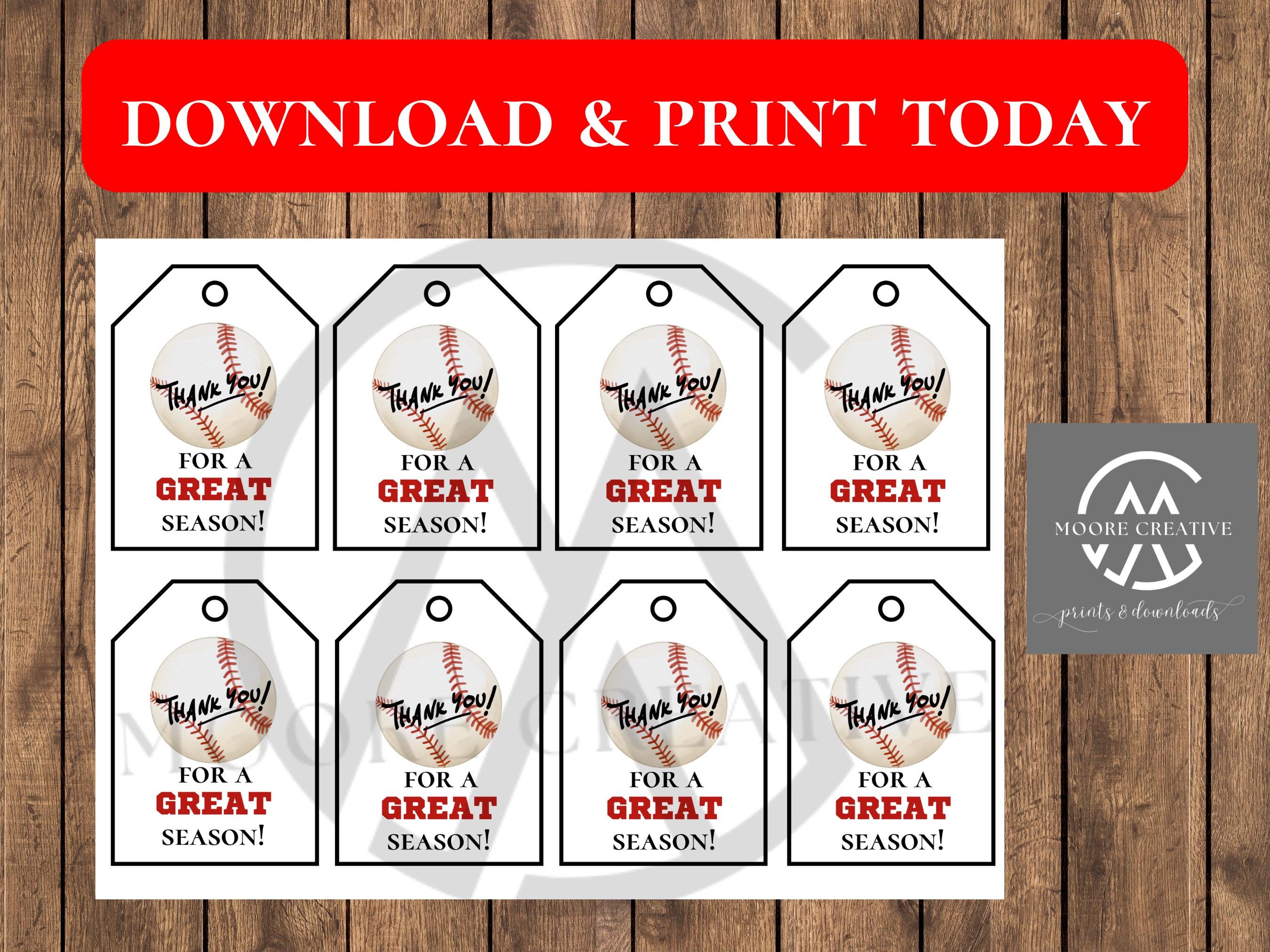 Baseball Thanks For a Great Season Tags, End of Season Snacks, Team Treat Label, Baseball, Player Thank You, Baseball Favor Tags - 3 Sizes