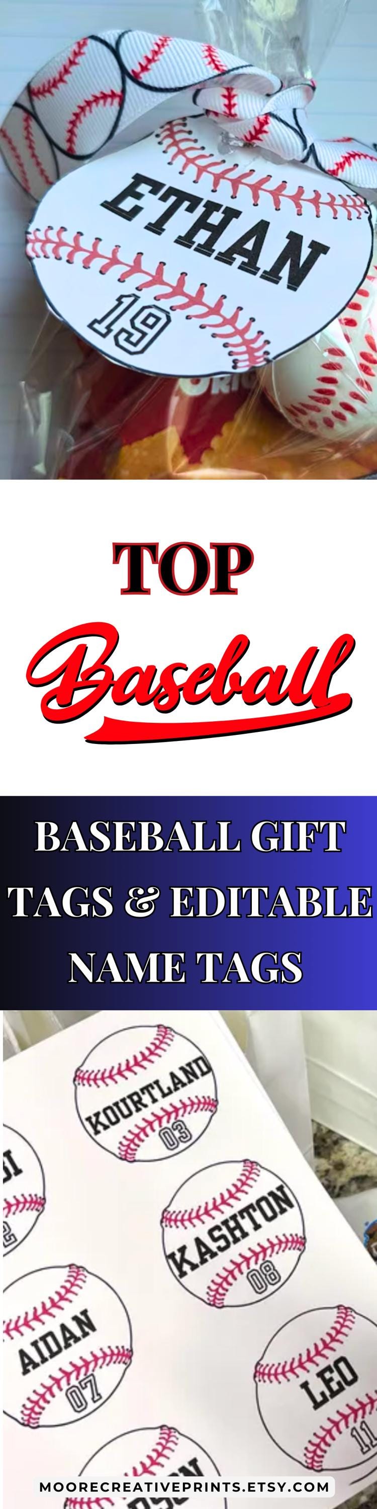 Baseball Gift Tag Baseball Tags Printable Name Tag Baseball Name Tag Printable Editable Digital Canva Template Baseball Mom Favor Tags 3"