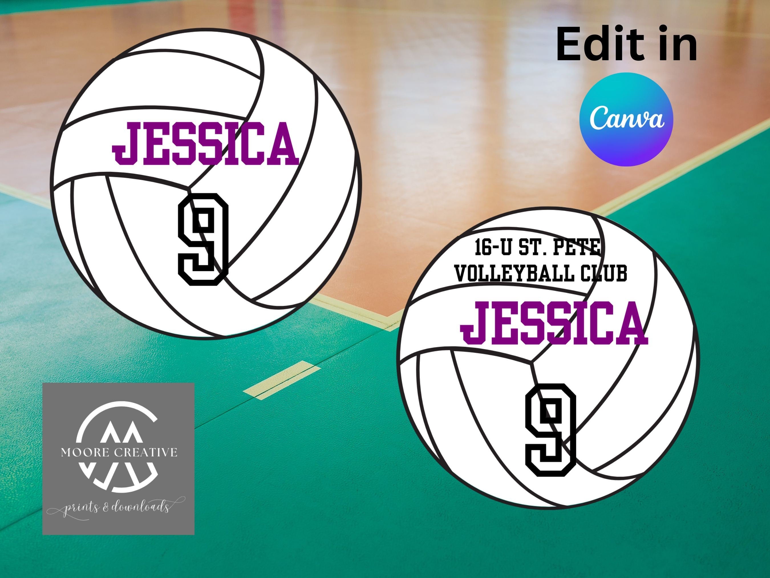 5" Volleyballs Editable Names and Player Numbers DIY Template Printable DIY Print at Home Volleyball Team Party Volleyball Download Gifts