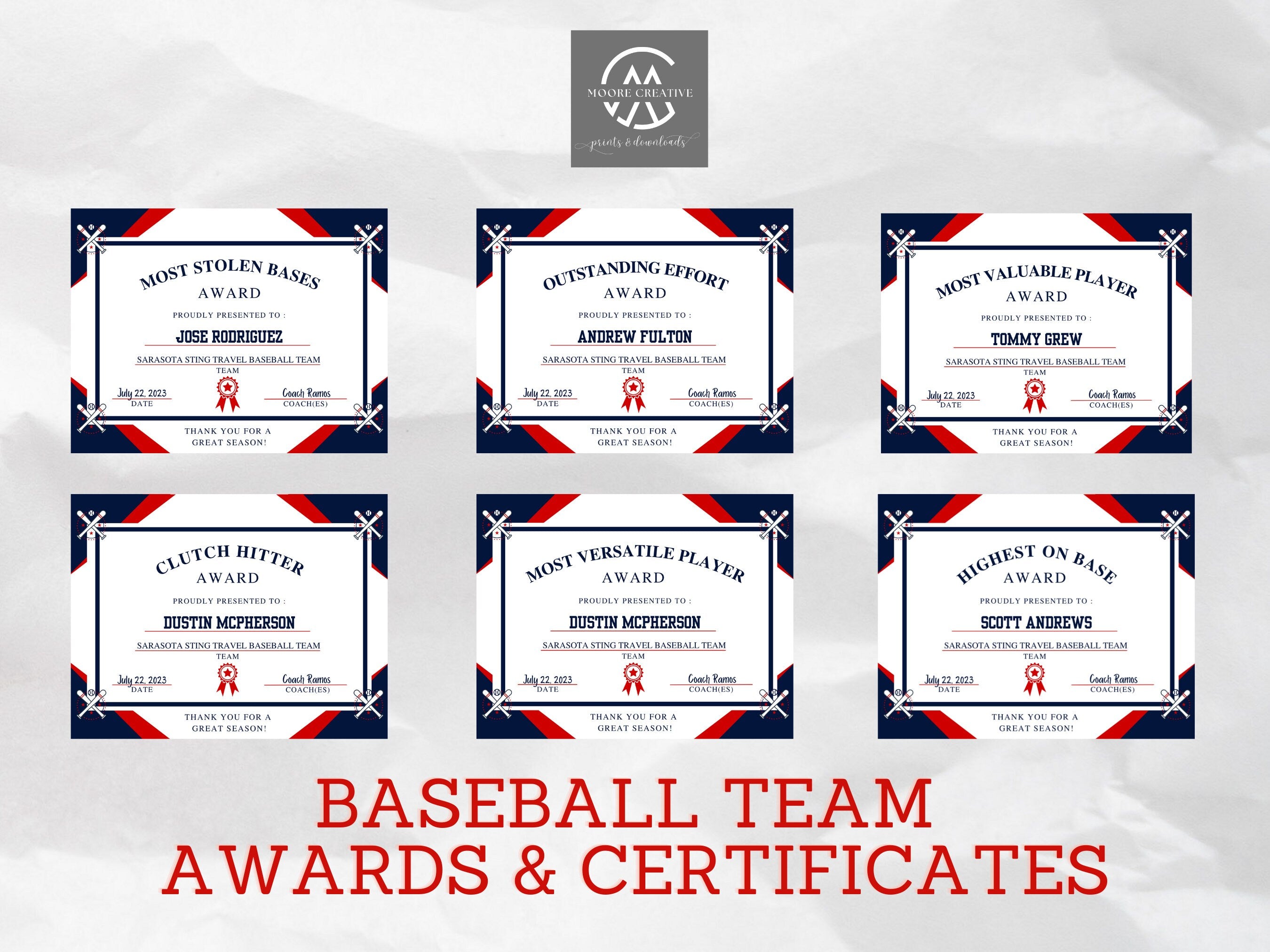 Baseball Award Certificates Editable Awards 50 Personalized Fill in the Blank Certificates Award Banquet PrintableT-Ball Award End of Season