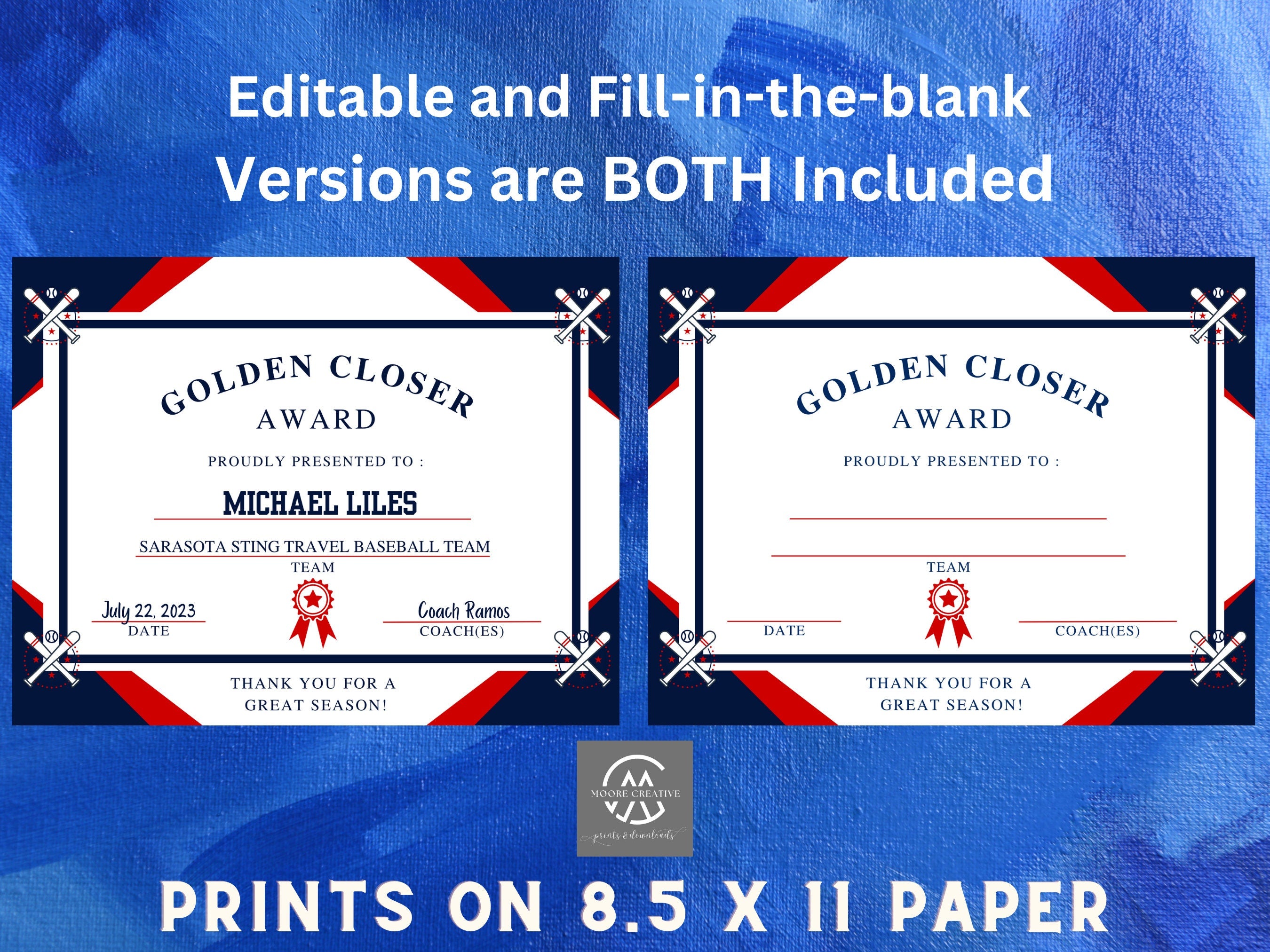 Baseball Team Awards, Editable Baseball Award Certificates, Award Ceremony Certificates, Printable Baseball awards, T-Ball Award, 50, FIFTY