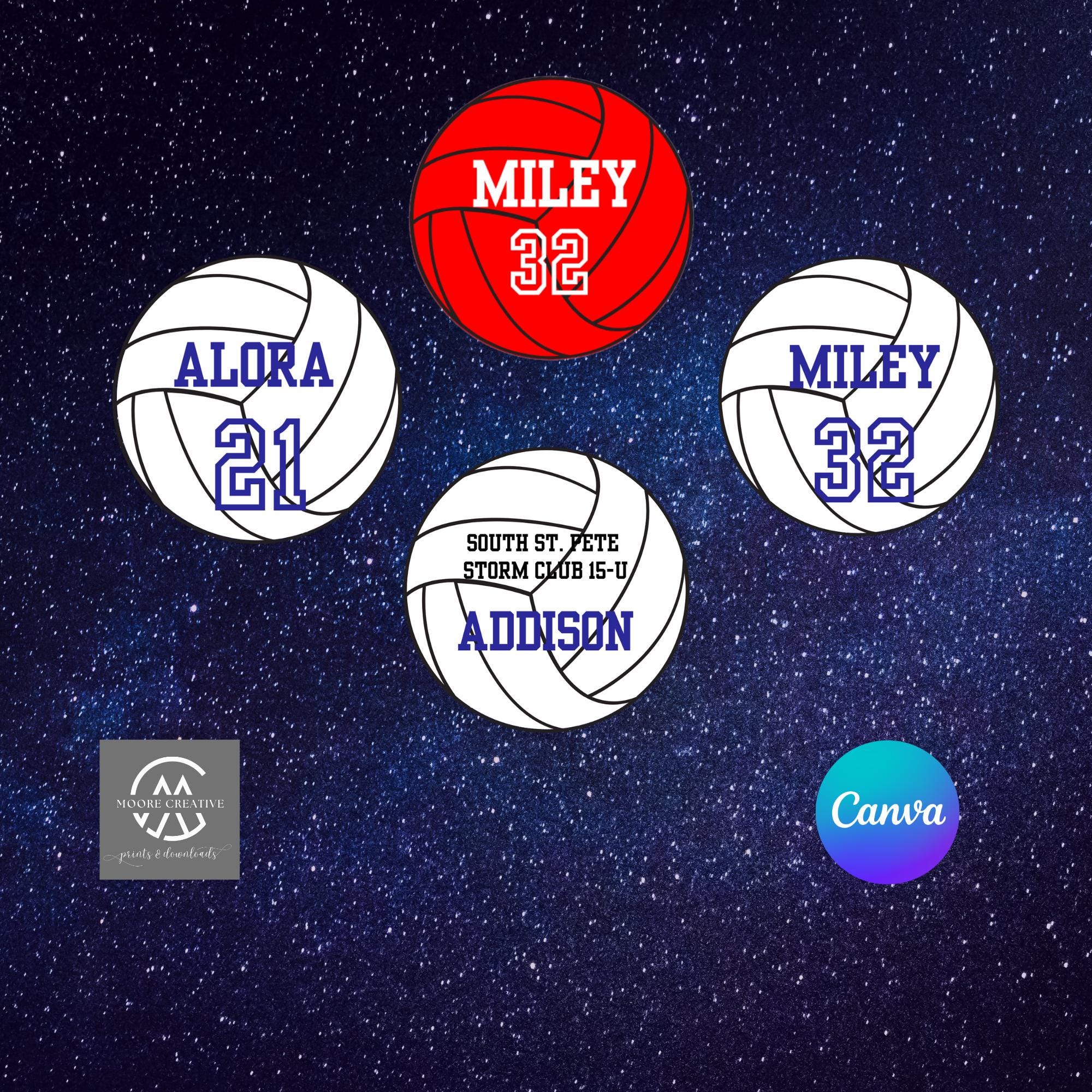 Volleyballs Cupcake Toppers Custom Prints Editable Player Name Number DIY Canva Template Printable Volleyball Birthday Team Party Cake 2"