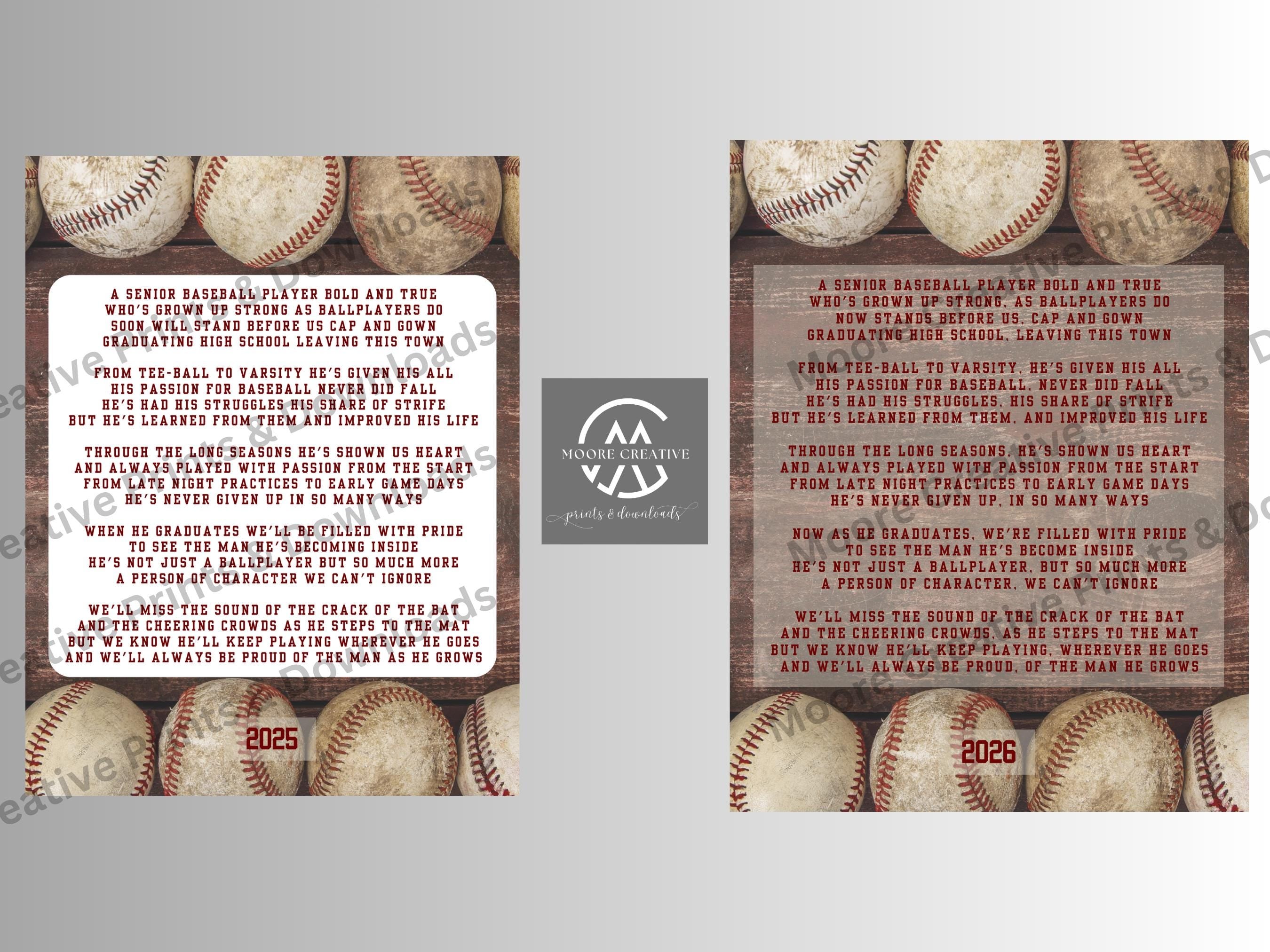 Baseball Senior Graduating Gift, Baseball Senior Night, Baseball Sign, Baseball Poem, High School Graduation Senior Night 2027 Player Bball