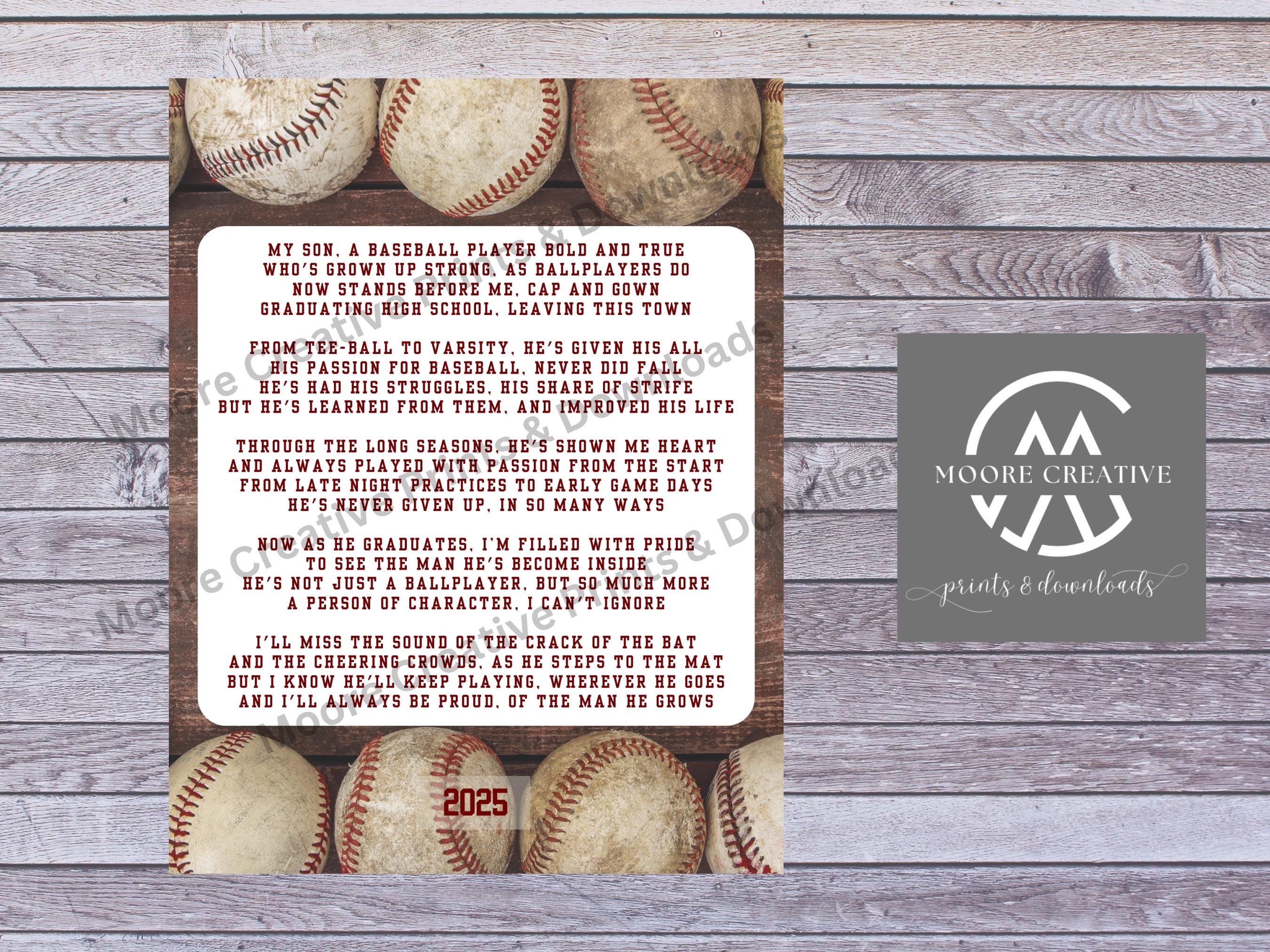 Baseball Senior Graduating Gift, Baseball Senior Night, Baseball Sign, Baseball Poem, High School Graduation Senior Night 2027 Player Bball