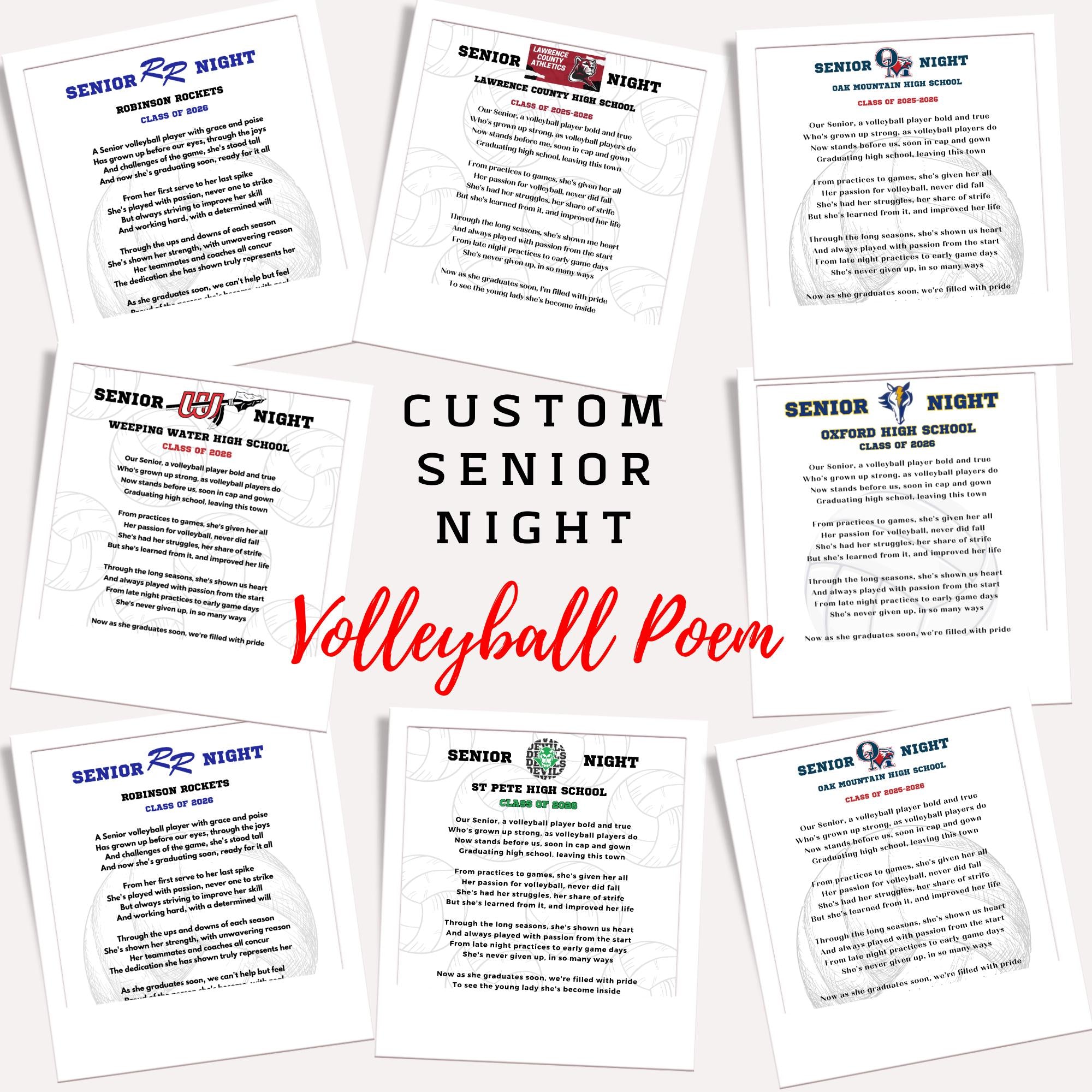 Personalized Volleyball Senior Night Gift Personalized Volleyball Player Poem Senior Volleyball Player Class of 2027 High School Logo Print