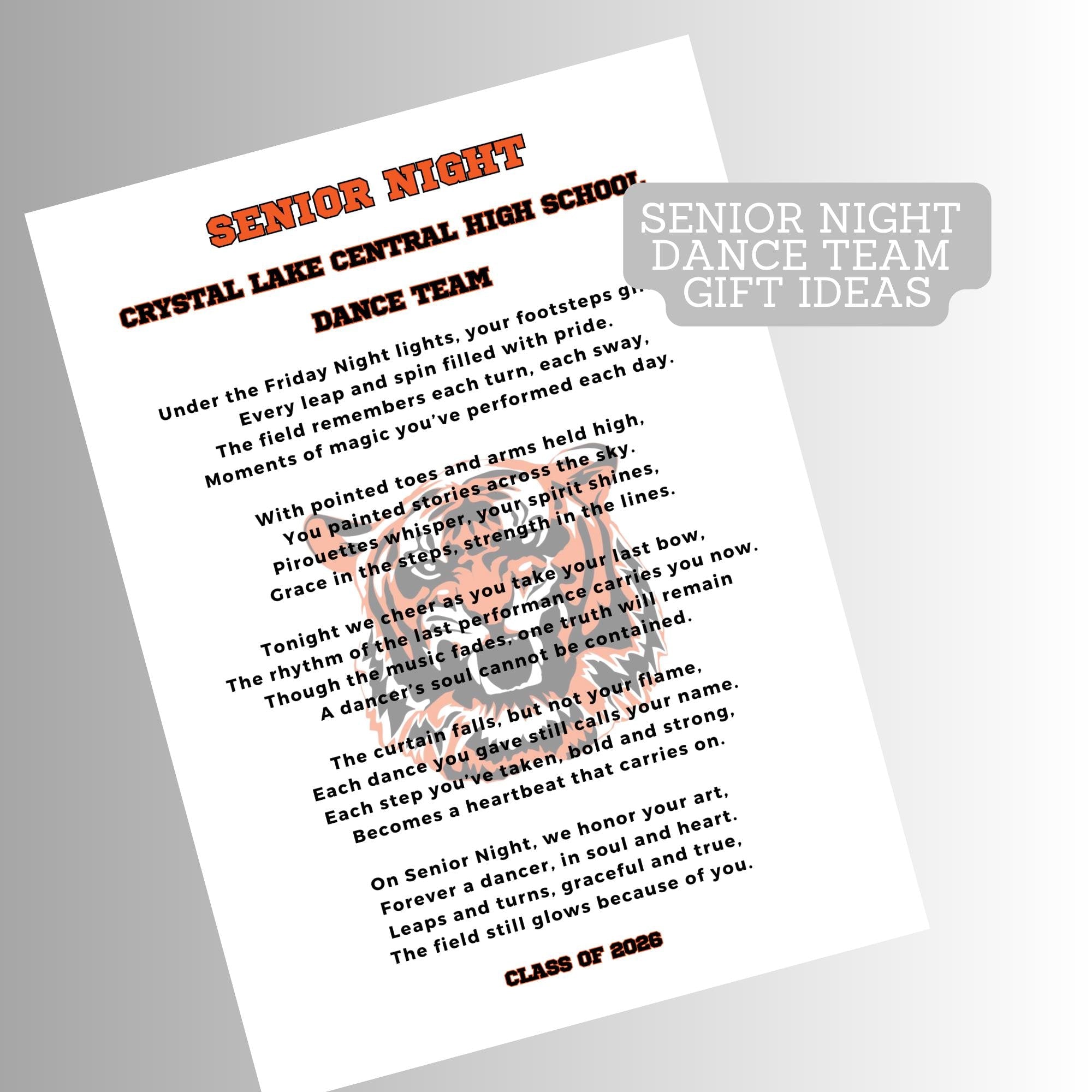 Dance Team Senior Night Gift High School Senior Dance Team Mom Dancer Poem Gift Idea Class of 2027 Custom Senior Dance Gift Cheer Drill Team