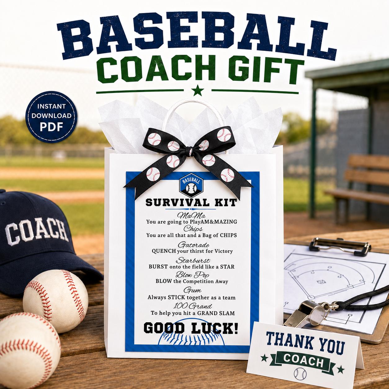 Baseball Coach Survival Kit Printable Gift Tag Digital Download Baseball Team Gifts Coaches Gift Idea for Tournaments Gift Bag Goodie Bags