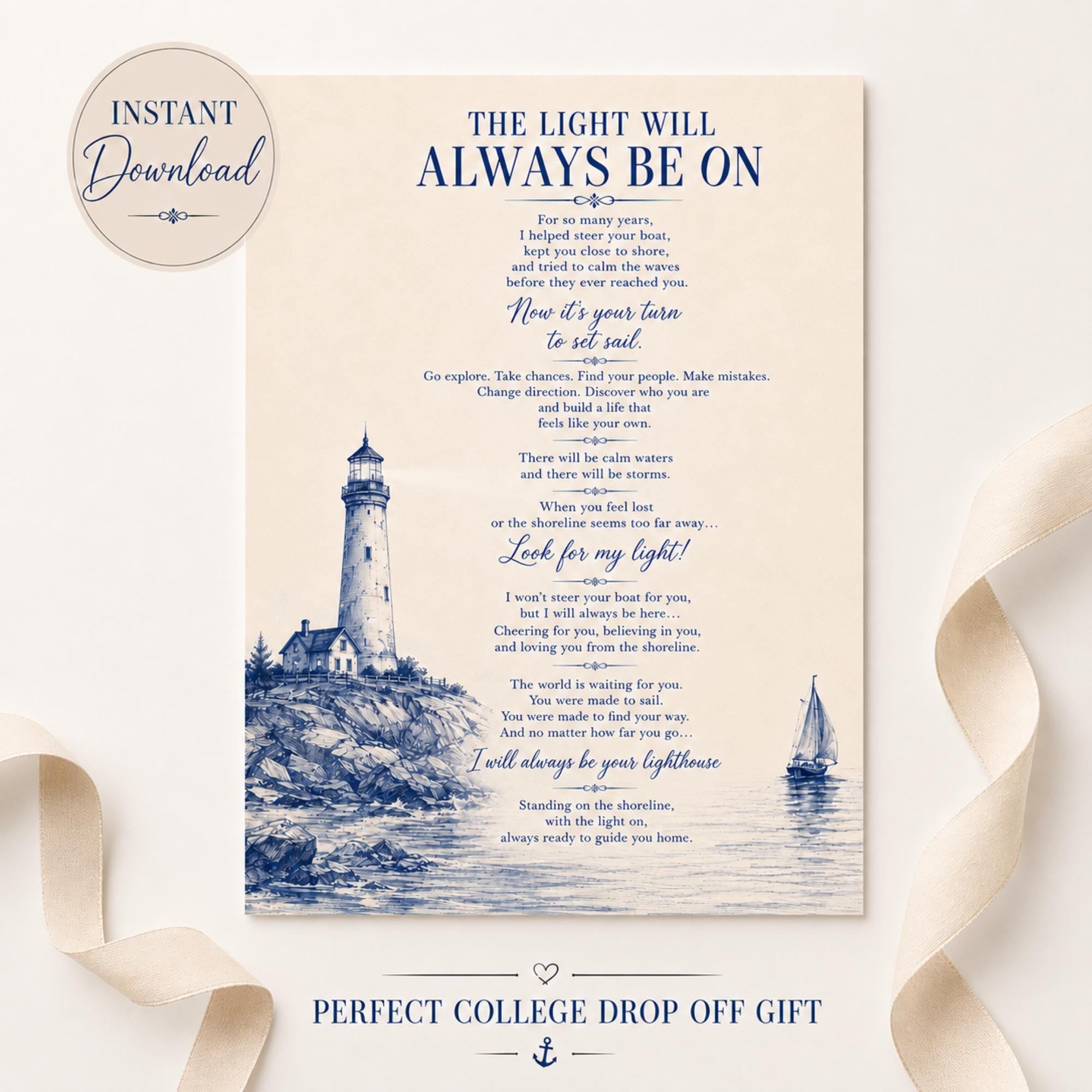 Going to College Gift for Son From Mom Letter to Son Moving Away Freshman Encouragement Poem Off to College Printable Digital Download Print