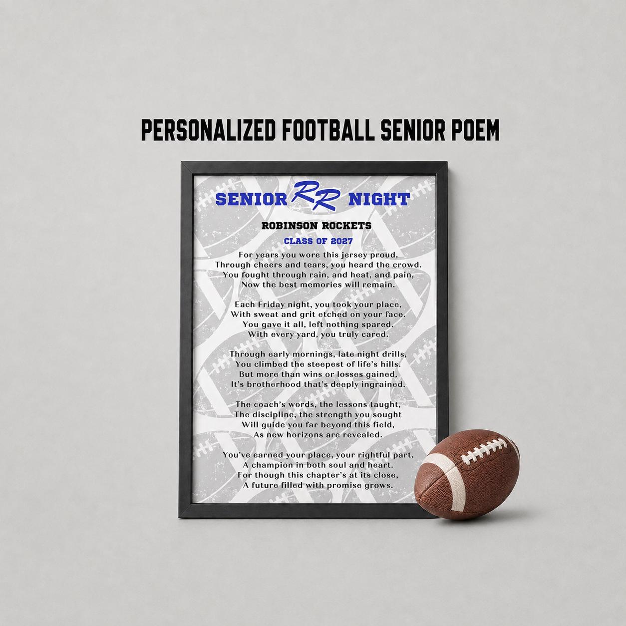 Football Senior Class of 2027 Senior Mom Gift to Son Football Gift SVG Graduation Football Mom Custom Poem Senior Night Personalized Mascot