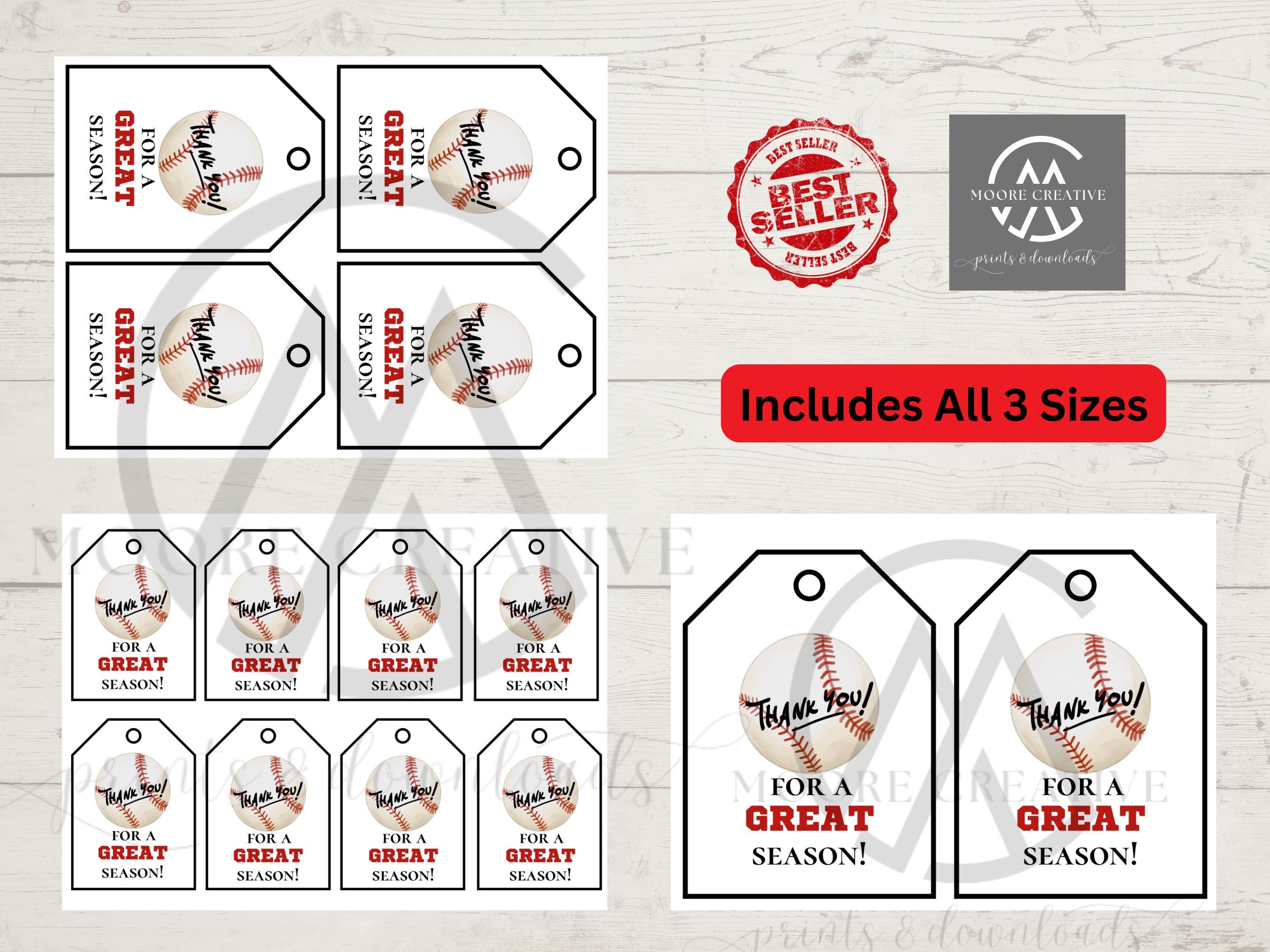 Baseball Thanks For a Great Season Tags, End of Season Snacks, Team Treat Label, Baseball, Player Thank You, Baseball Favor Tags - 3 Sizes