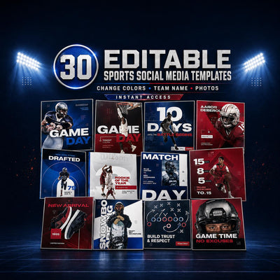 Football Social Media Canva Templates 30 Editable Game Day Graphics Sports Team Instagram Posts Schedule Score Player Stats DIY Bundle