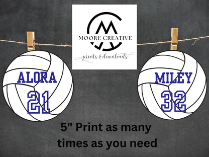 5" Volleyballs Editable Names and Player Numbers DIY Template Printable DIY Print at Home Volleyball Team Party Volleyball Download Gifts