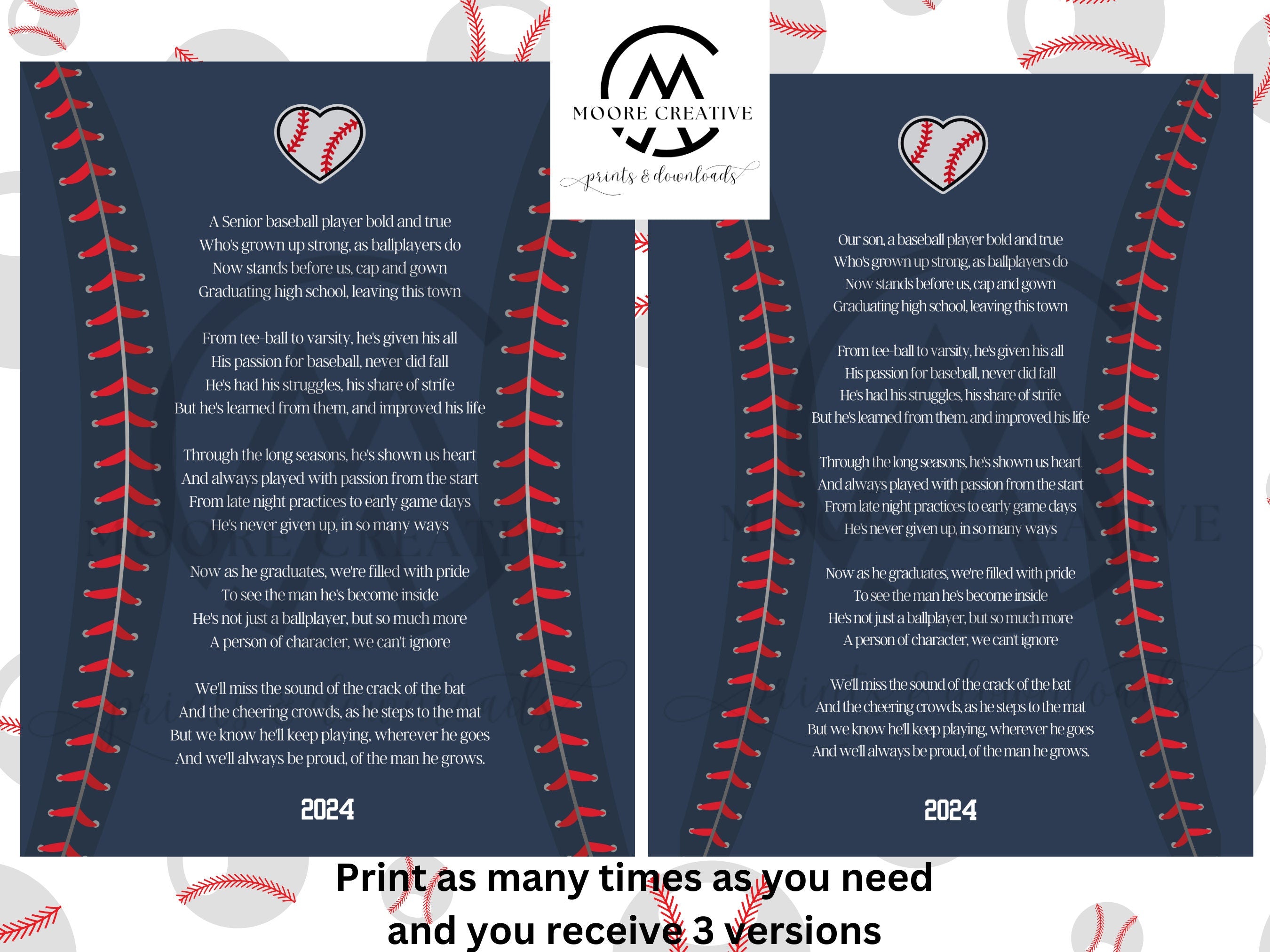 Baseball Team Gift 2026 Instant Download Sentimental Poem