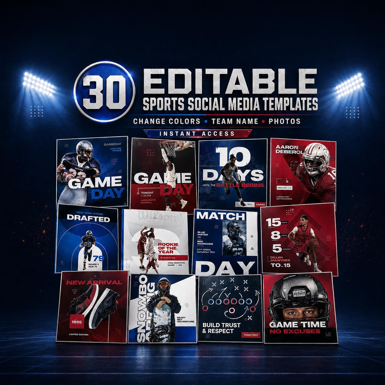 Canva Sports Team Social Media Templates Game Day Graphics Bundle Gameday Graphics Score Graphic Sports Canva Templates for Sports Teams