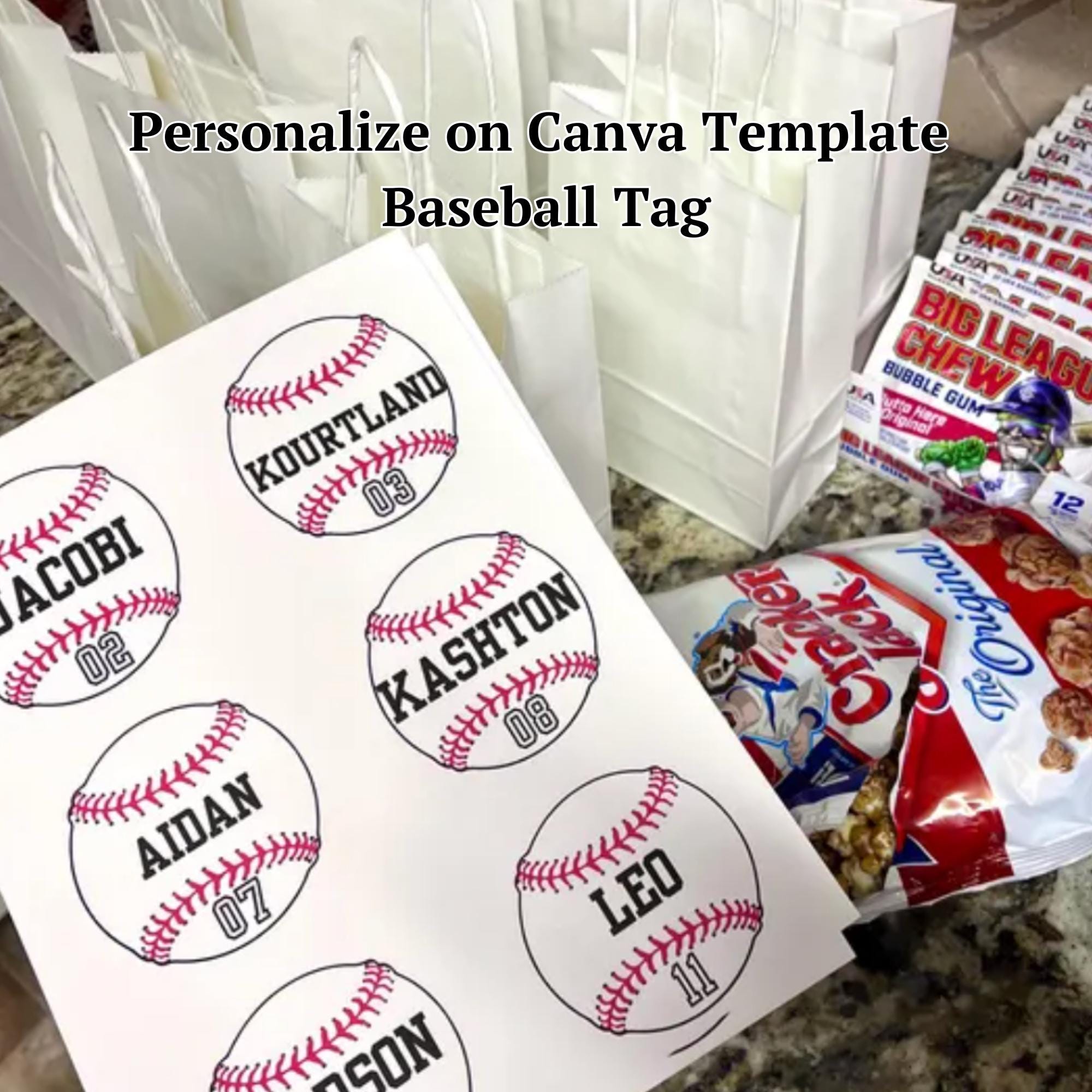 INSTANT DOWNLOAD Baseball 3" Personalized Favor Tags - Edit in Canva Template Baseball Favor Tags 3 inch 7 Different Custom Baseball Tags