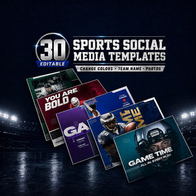 Sports Social Media Templates Editable Canva Game Day Graphics 30 Square IG Posts Football Social Media Templates Sports Basketball Team