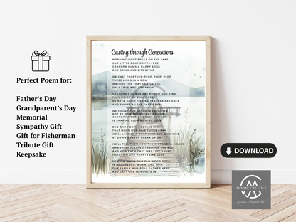 poetry downloads, memorial gift, loss of grandpa, loss of dad gift,Memorial Print, Funeral Poems,Funeral programs,Memorial cards,Celebration of life, sympathy poem, personalized poem, Gone Fishing Words, remembrance gift