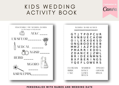 Wedding activity kit, Kids wedding book, Table activity ideas