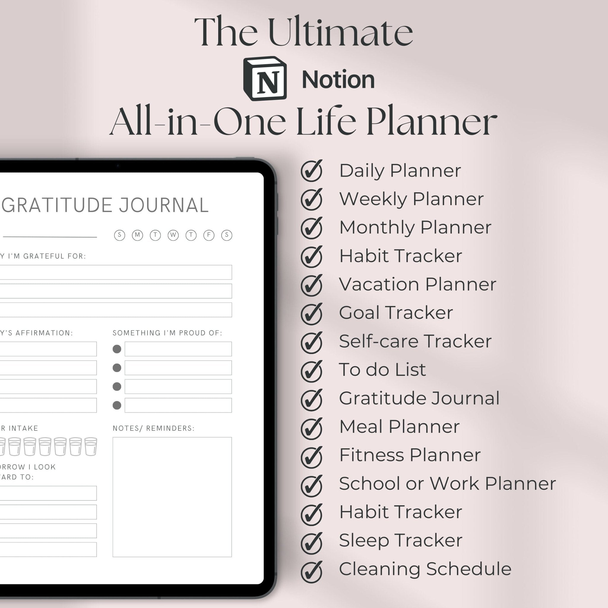 all in one notion life planner