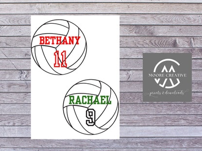 5" Volleyballs Editable Names and Player Numbers DIY Template Printable DIY Print at Home Volleyball Team Party Volleyball Download Gifts