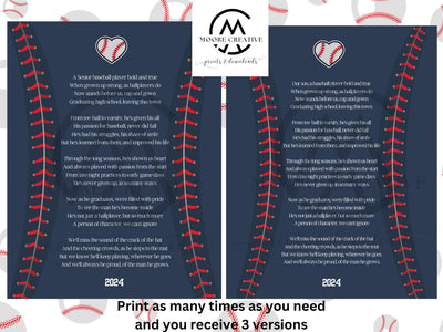 Two printed pages with baseball design and text, featuring the Moore Creative logo.
