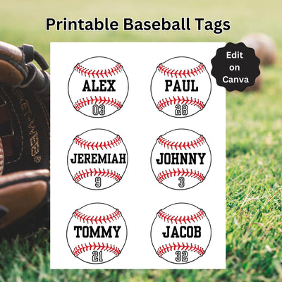 Baseball Name Tag Printable Editable Instant Download 3" Customizable Favor Tags for Birthday DIY Baseball Mom Team Bag Tags Gift Tag Prints