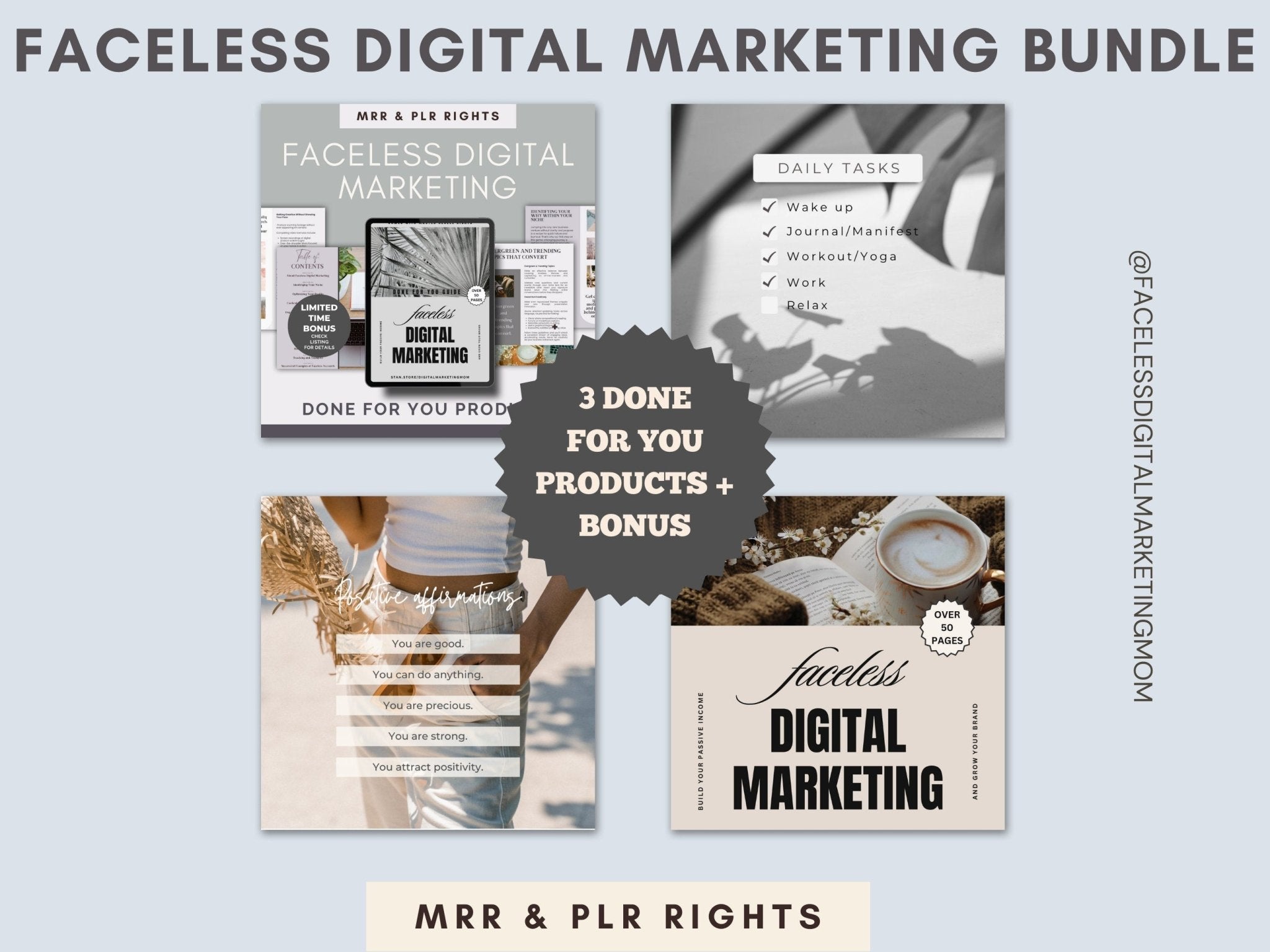 faceless digital marketing bundle, account, instagram, master resell rights, mrr