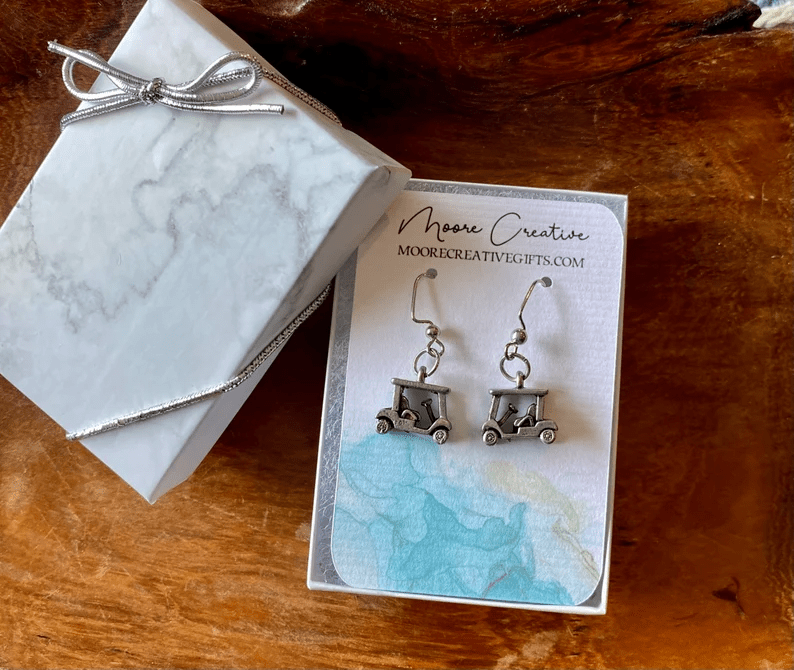 golf earrings, golf cart earrings, golf tournament