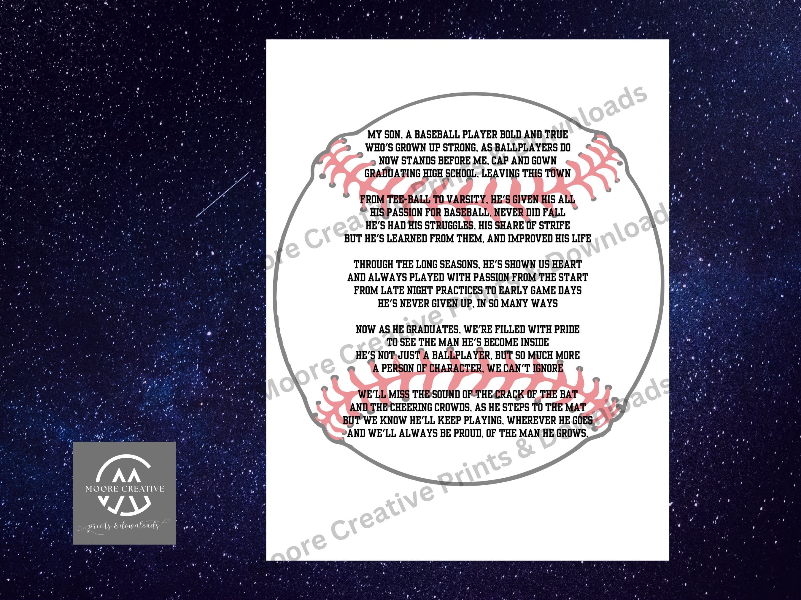 Text on a white background with a starry night sky border