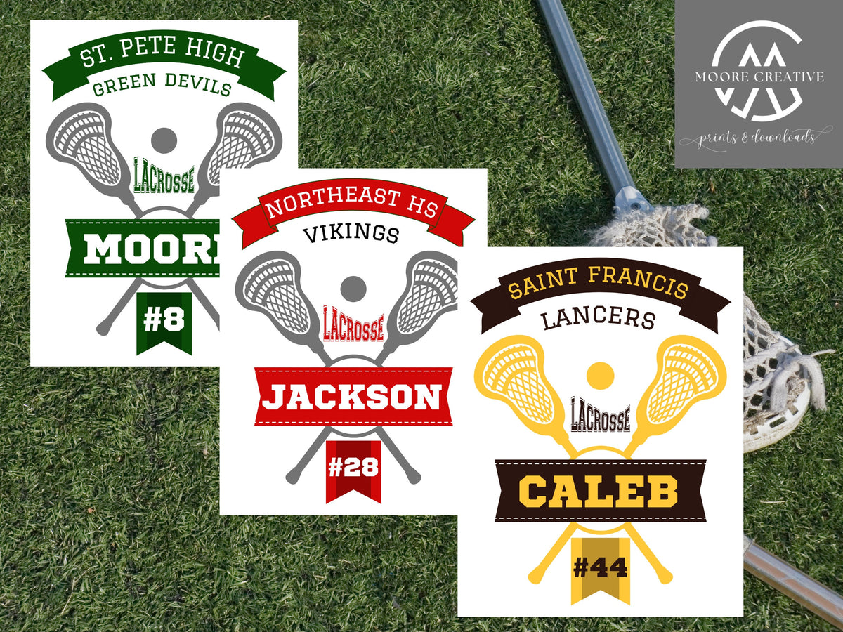 Lacrosse Stick Locker Tag | Lacrosse Team Locker Sign | Personalized Lacrosse Player Poster | Locker Decoration | 20 Custom Digital Signs