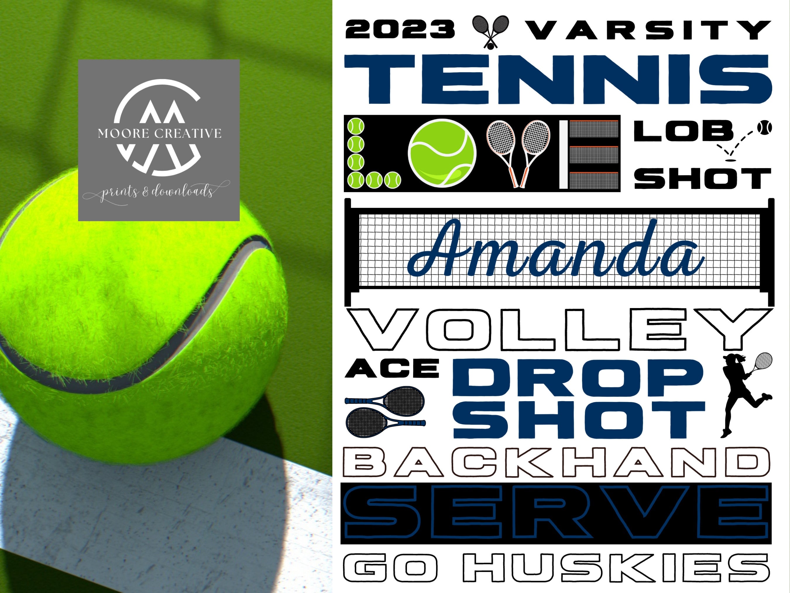 Custom Tennis Signs Team Spirit Tournament Decoration Hotel Signs Personalized Tennis Gifts, Customized, Player Name, School or Mascot, Pros