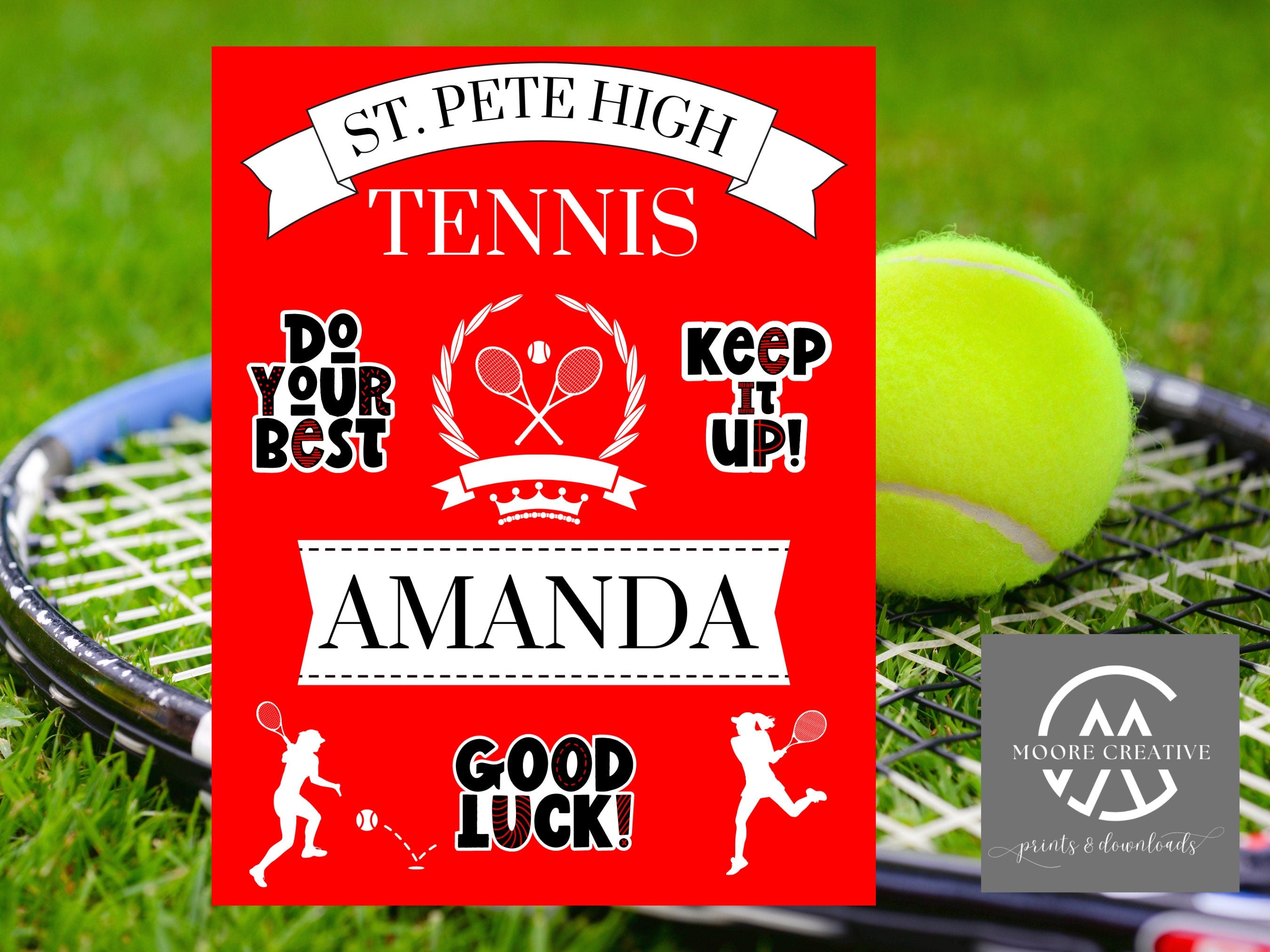 Tennis Signs Team Spirit Tournament Decoration Hotel Sign Personalized Tennis Gift, Player Name, School or Mascot, Girls Tennis, Boys Tennis