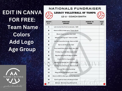 Editable Volleyball Fundraiser Flyer Template, Sport Fundraiser, Canva Template, Sport calendar, Volleyball, Editable Pick a Date, V-ball