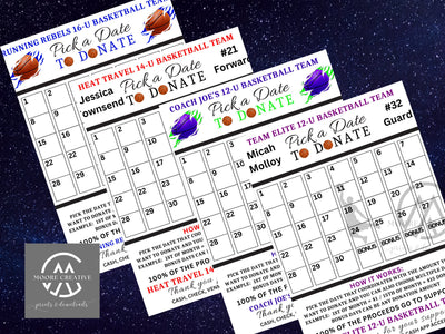 EDITABLE Basketball Pick a Date to Donate Printable, Basketball Fundraiser Team Sports Basketball Player Calendar Printable Canva Templates