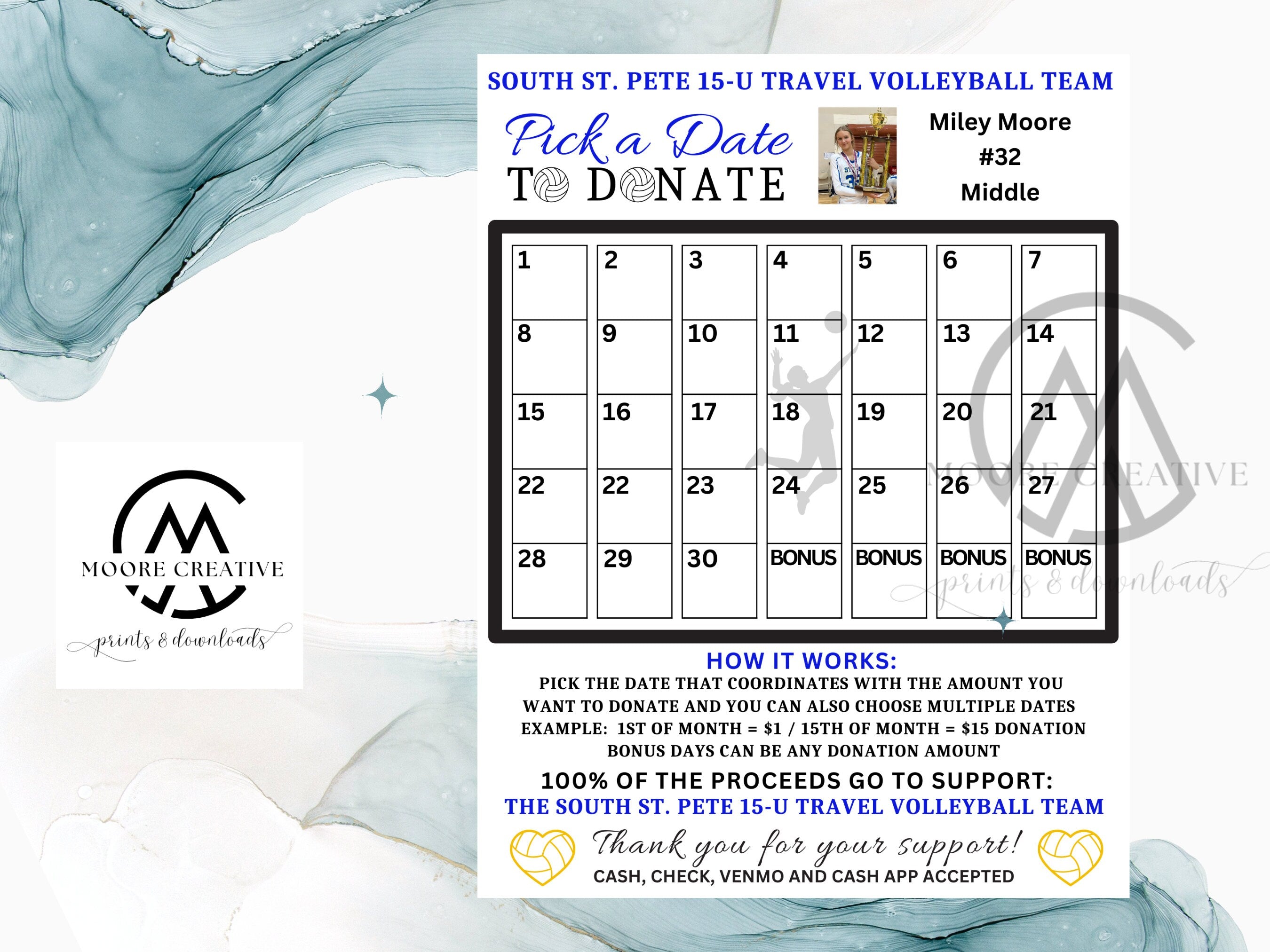 EDITABLE Volleyball Template, editable Volleyball template, l pick a date to donate, pay the date Instant access to template CUSTOM template