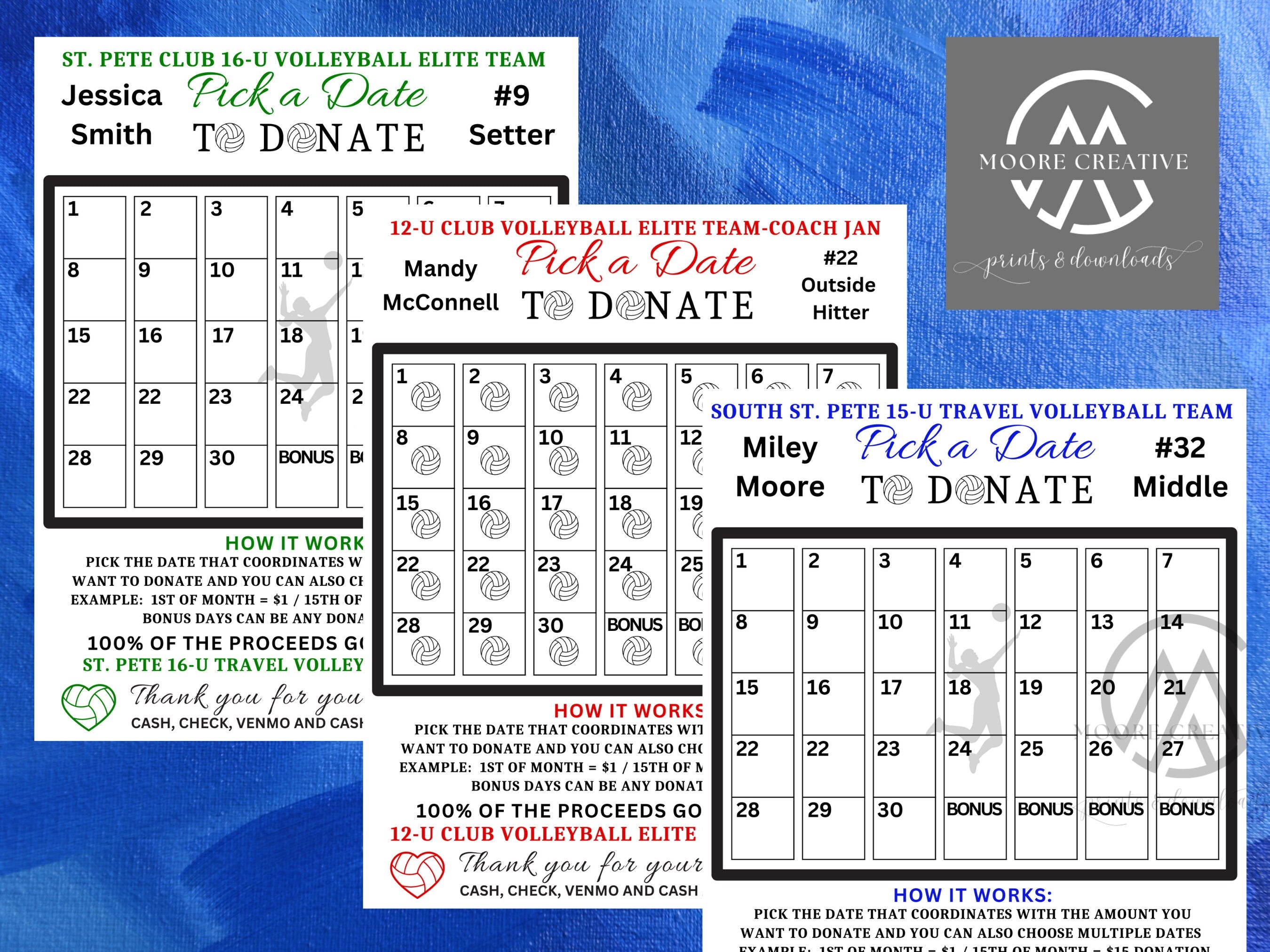 EDITABLE Volleyball Template, editable Volleyball template, l pick a date to donate, pay the date Instant access to template CUSTOM template