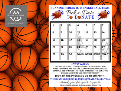 EDITABLE Basketball Pick a Date to Donate Printable, Basketball Fundraiser Team Sports Basketball Player Calendar Printable Canva Templates