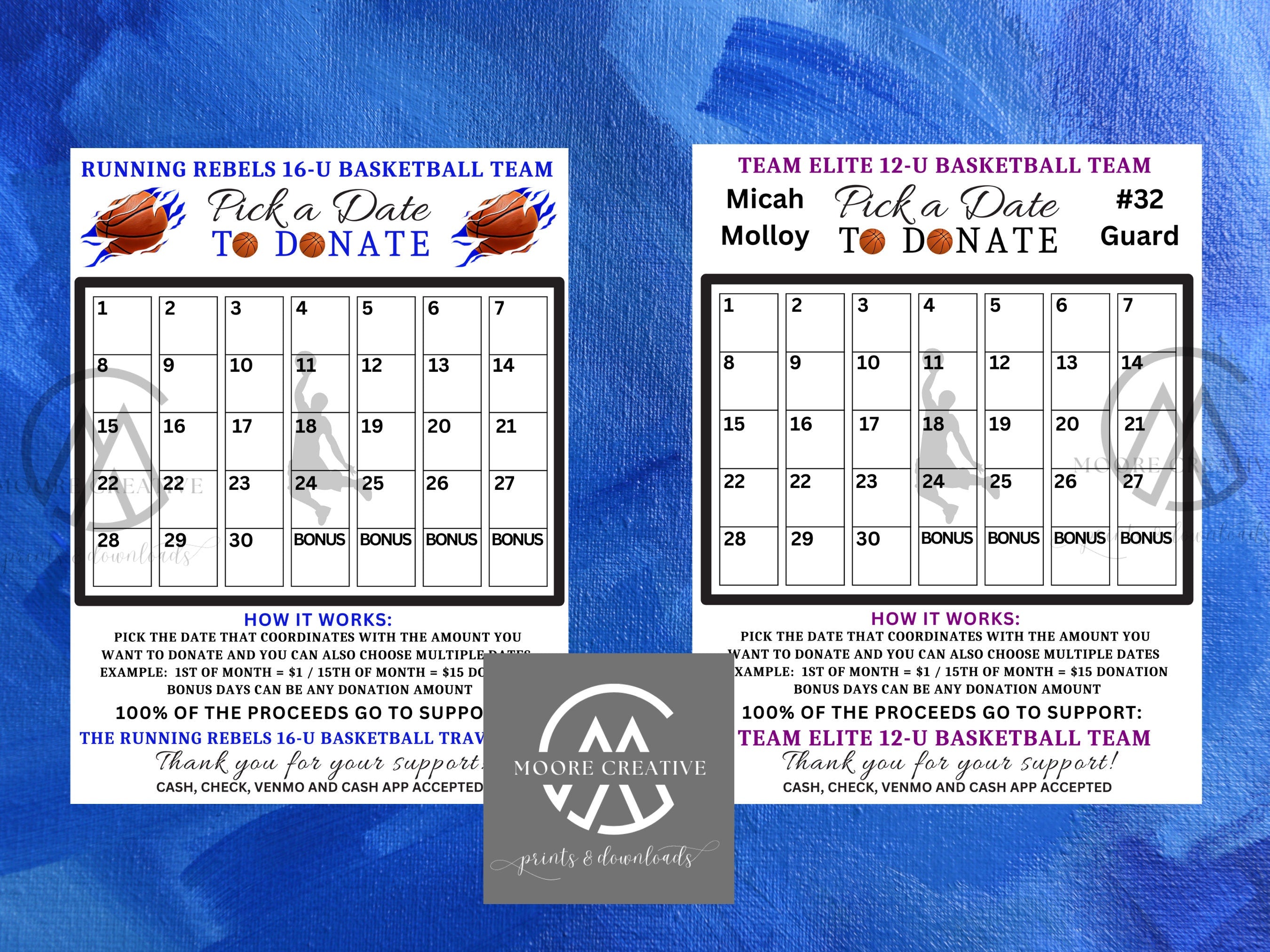 Basketball Calendar Fundraiser, Pick a Date to Donate Printable, Basketball Fundraiser Template, Sport Calendar, B-ball Download, EDITABLE