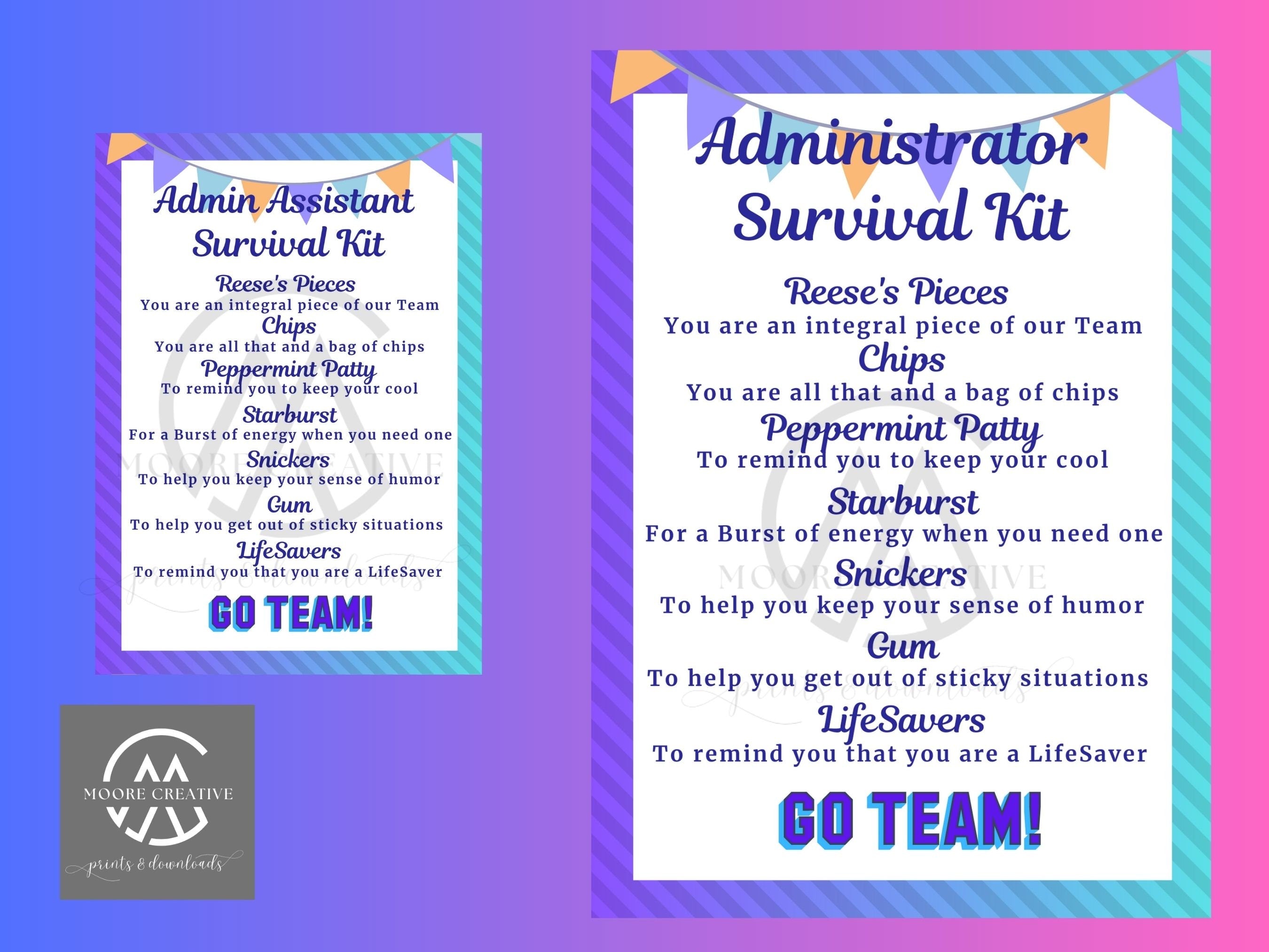 Administrative Assistant Survival Kit, Admin Assistant Gift Tags, Administrative Professionals Day, School Admin,  Day, Secretary Week Gift