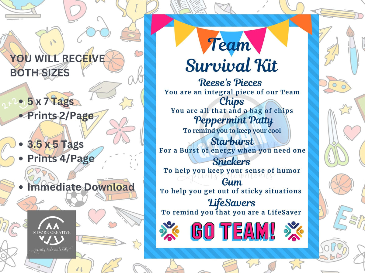 New Teacher Gifts, Back-to-School Survival Kit Gift Tags, Great Idea for Kids or Appreciation and Thank You Cards, Gift Ideas for Educators