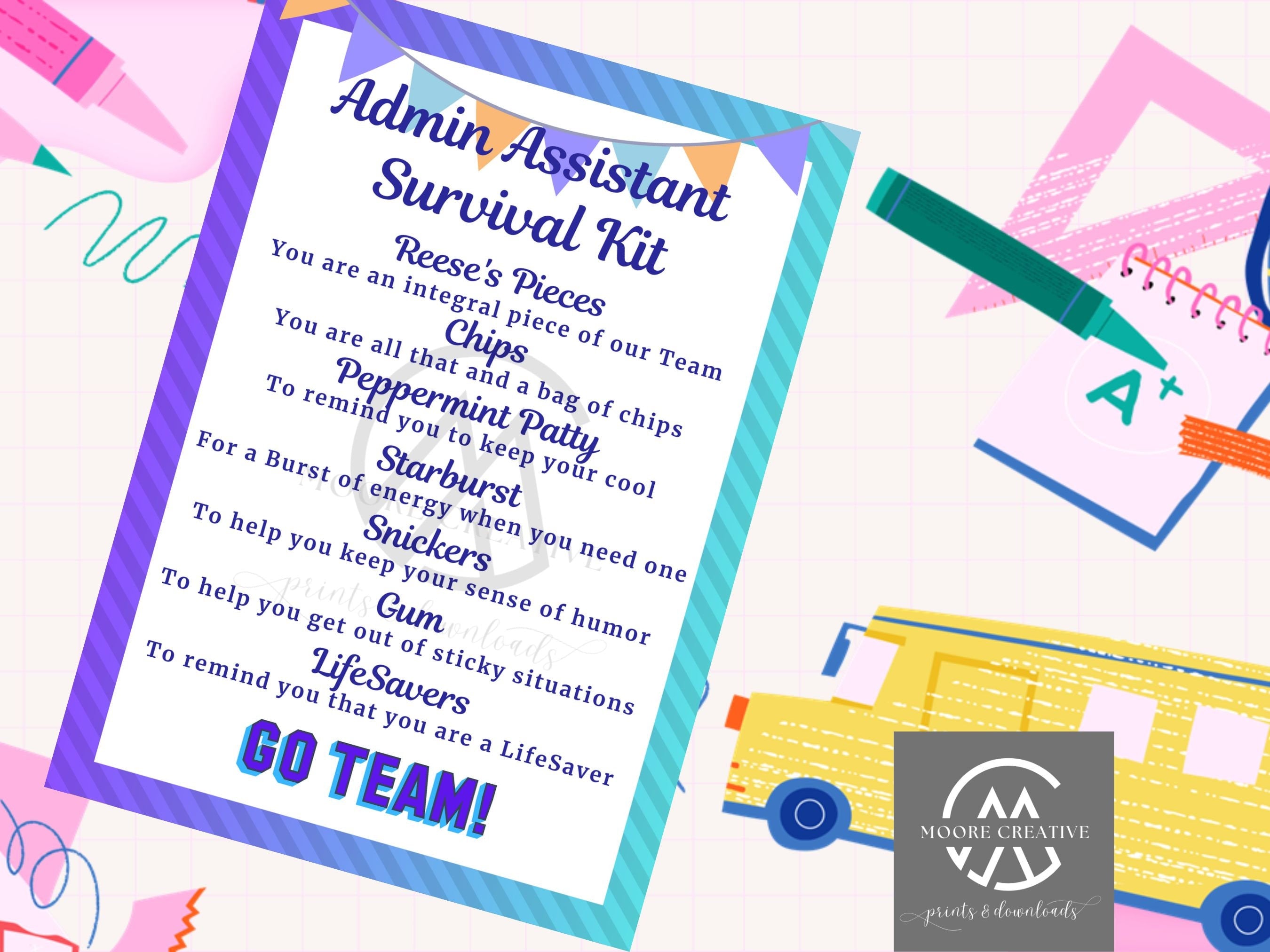 Administrative Assistant Survival Kit, Admin Assistant Gift Tags, Administrative Professionals Day, School Admin,  Day, Secretary Week Gift