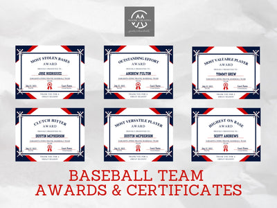 Baseball Award Certificates Editable Awards 50 Personalized Fill in the Blank Certificates Award Banquet PrintableT-Ball Award End of Season