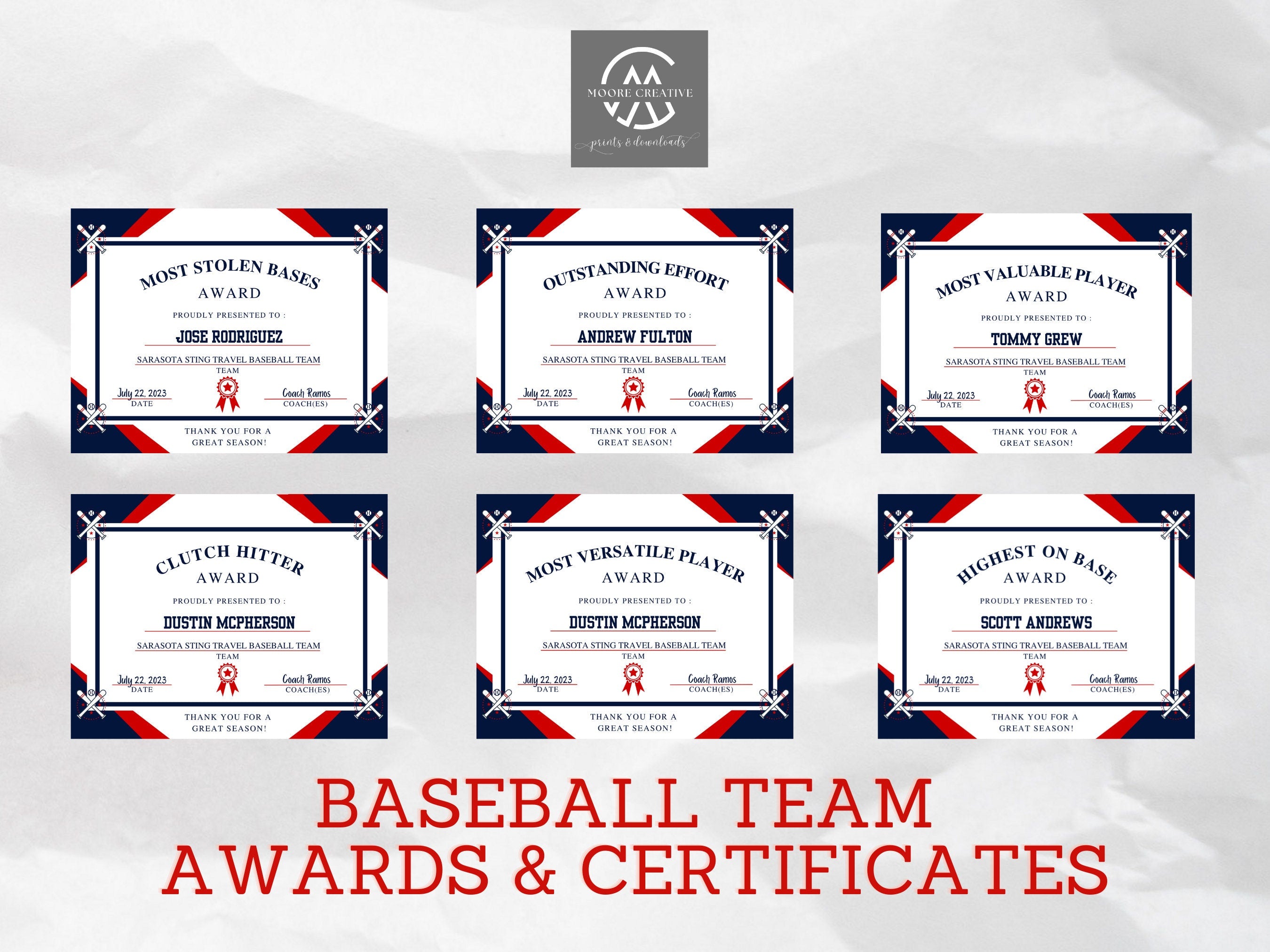 Award Certificates, Printable awards, sports awards, sports printables, sports certificates, baseball certificate, baseball awards, t ball