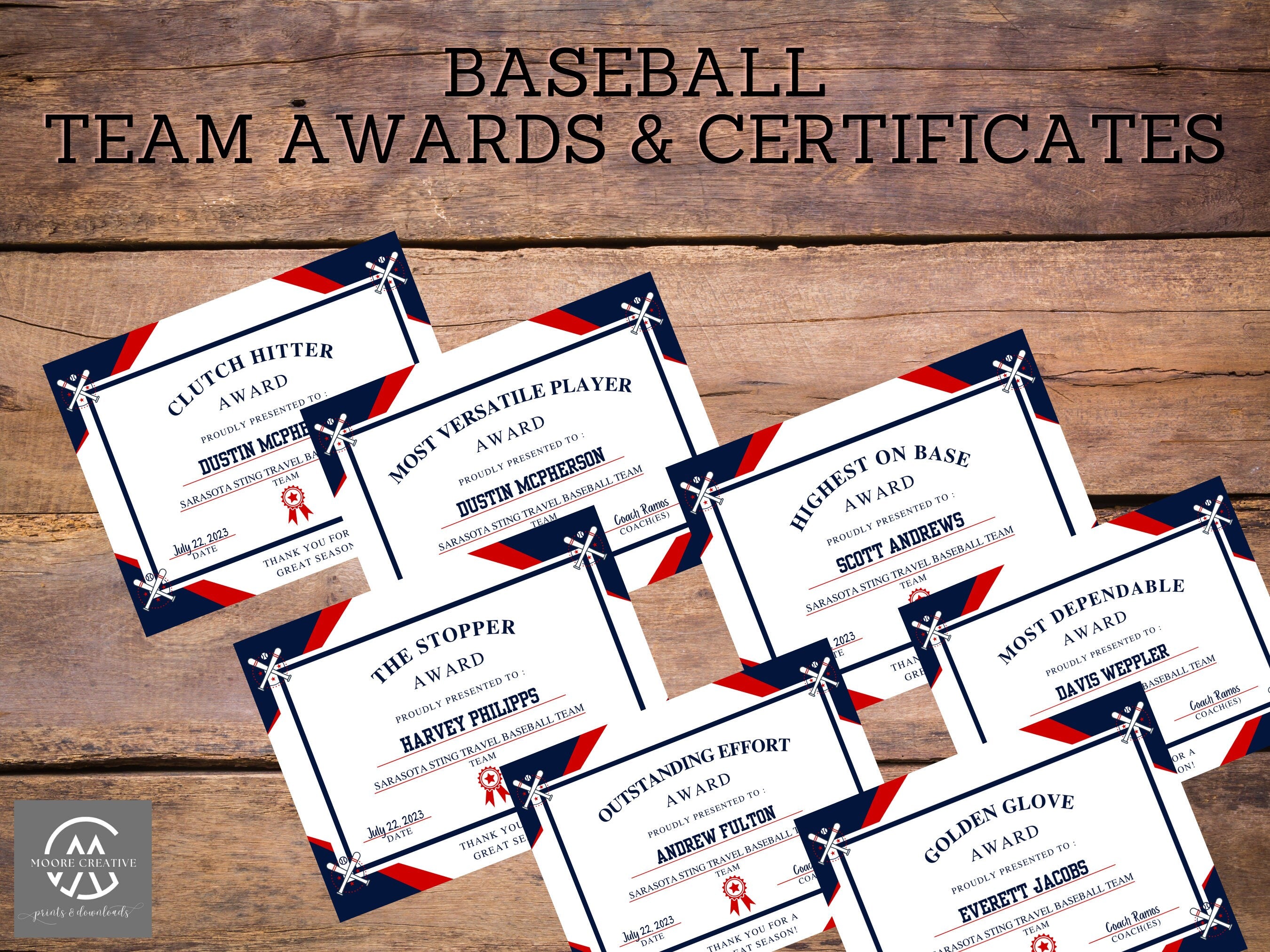 Baseball Team Awards, Editable Baseball Award Certificates, Award Ceremony Certificates, Printable Baseball awards, T-Ball Award, 50, FIFTY