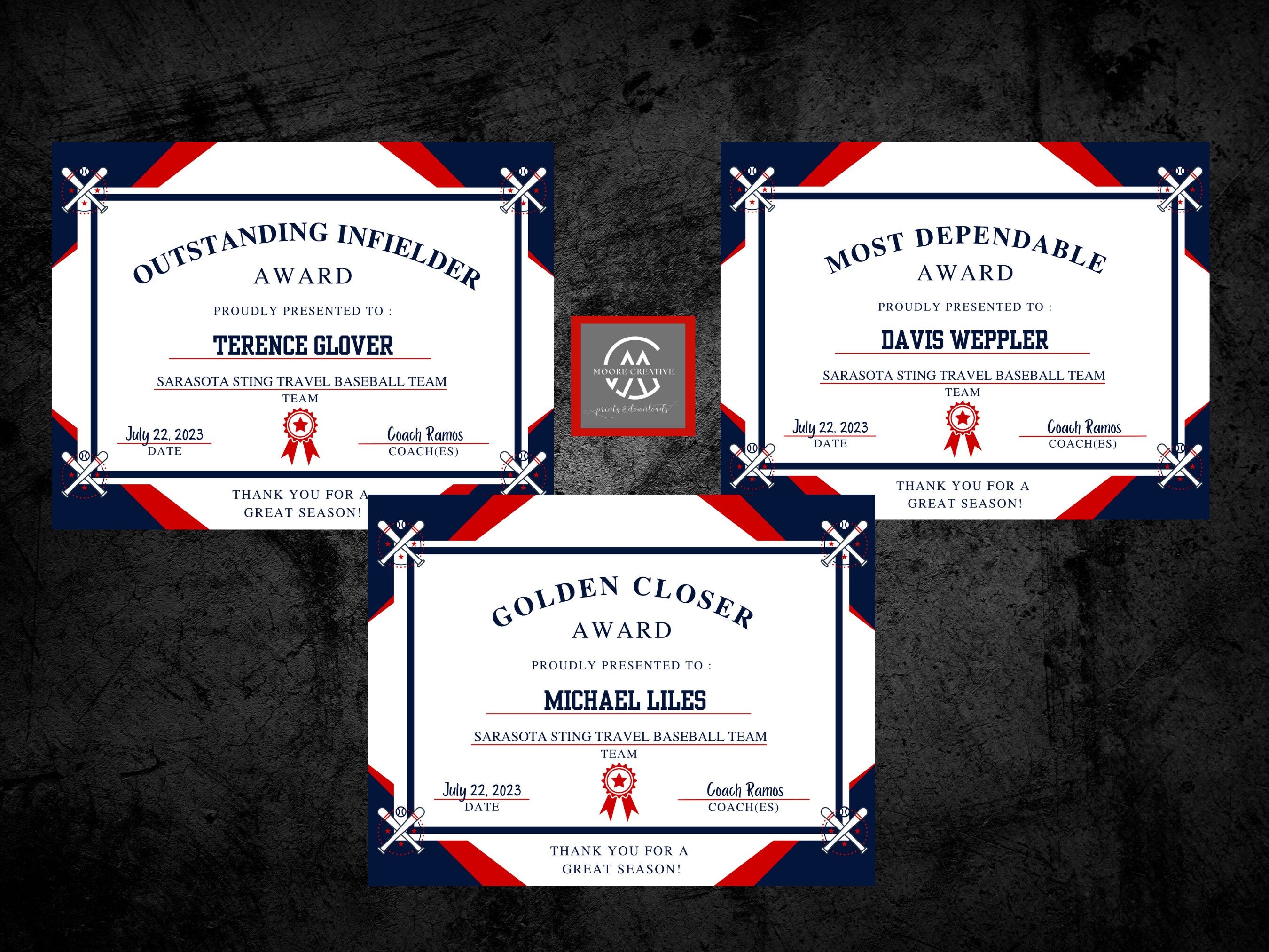 Editable Baseball Award Certificates, 50, Award Ceremony Certificates, Printable Baseball awards, T-Ball Award, Baseball Team Awards, FIFTY
