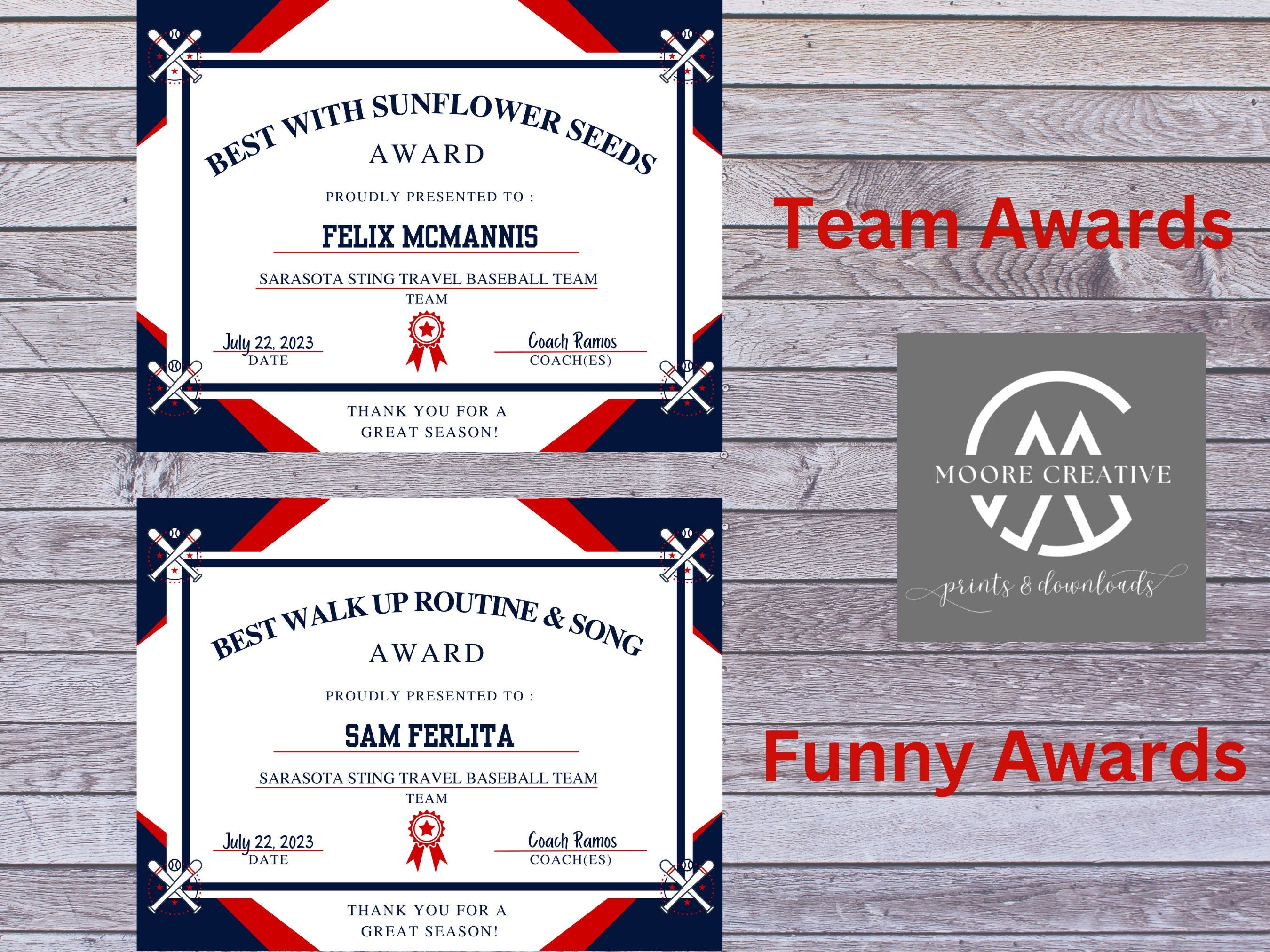 Baseball Team Awards, Editable Baseball Award Certificates, Award Ceremony Certificates, Printable Baseball awards, T-Ball Award, 50, FIFTY