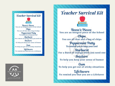 Teacher Survival Kit Printable | Back to School Gift Tags | Teacher Gift | Instant Download | Back-to-School Survival Kit Gift Tags | Prints