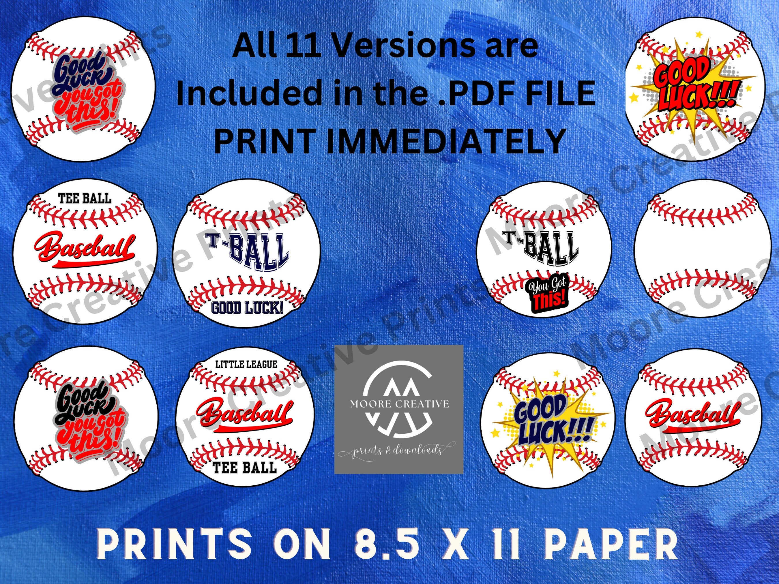 T-ball Gifts Mom t-ball Baseball Sign Tee Ball Baseball Player 5" Baseball Prints Instant Download PDF Print Tags Coach Gift Team Good Luck