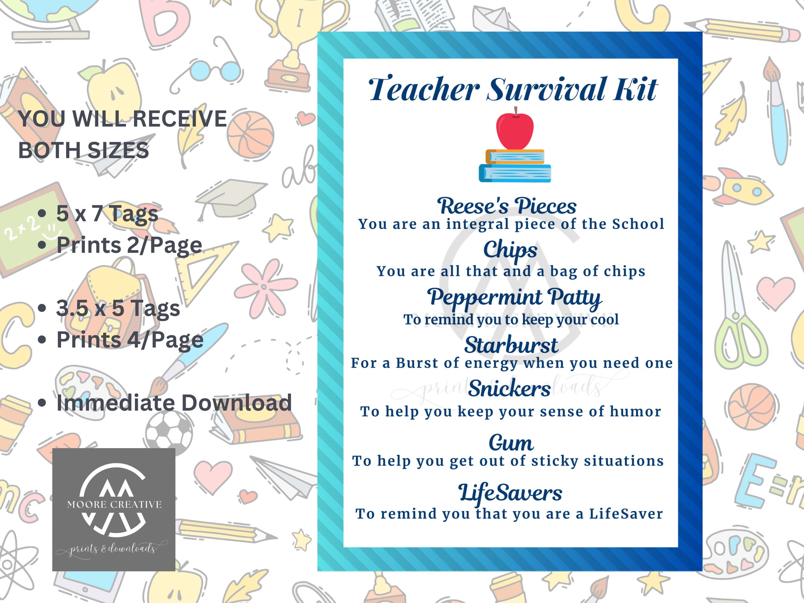 Teacher Survival Kit Printable | Back to School Gift Tags | Teacher Gift | Instant Download | Back-to-School Survival Kit Gift Tags | Prints